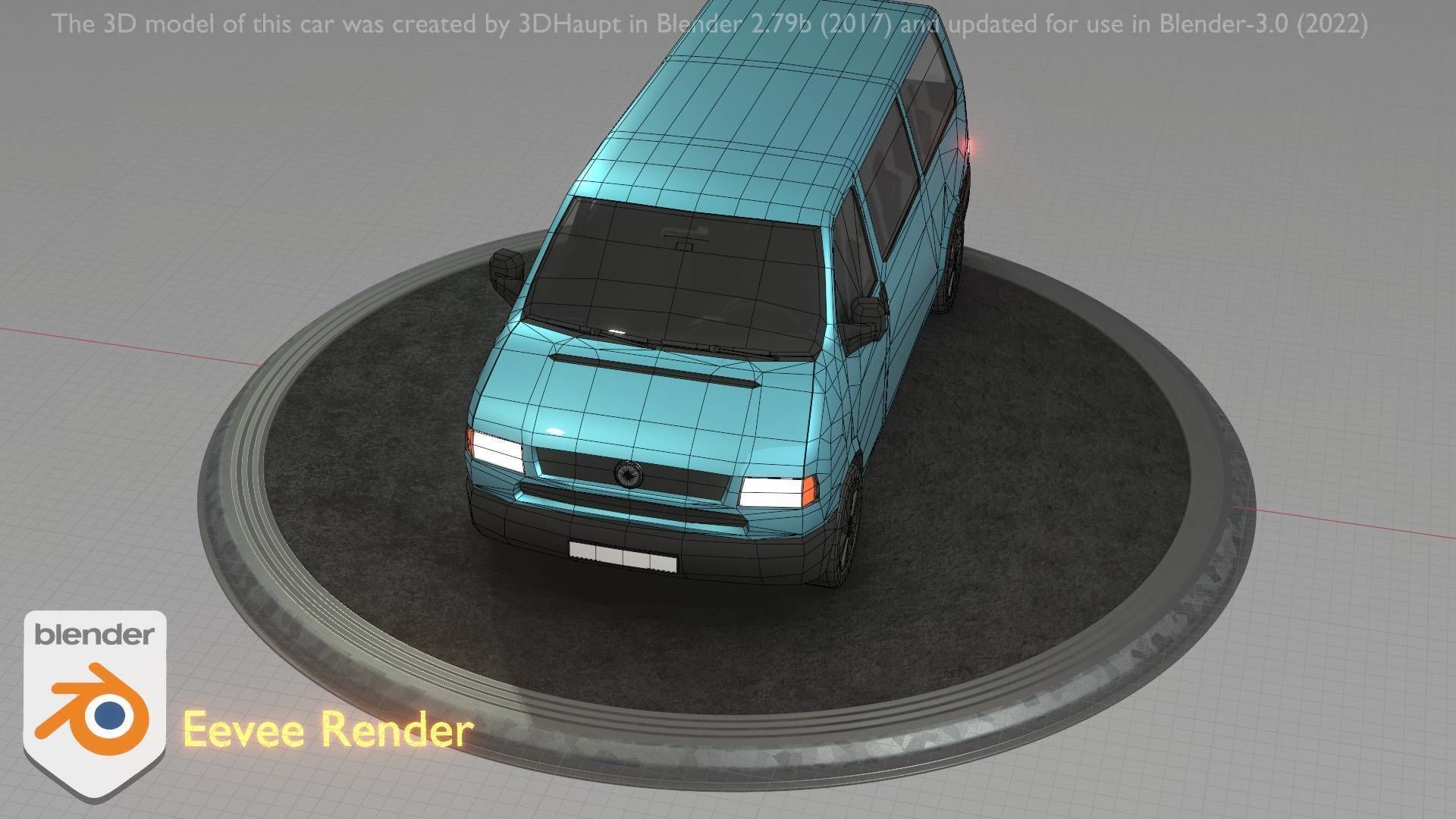 City Car 57 Commercial Minibus Type-C Blue Low-poly 3D model_60