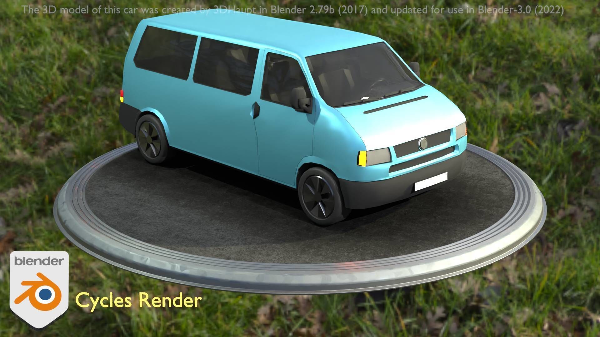 City Car 57 Commercial Minibus Type-C Blue Low-poly 3D model_44