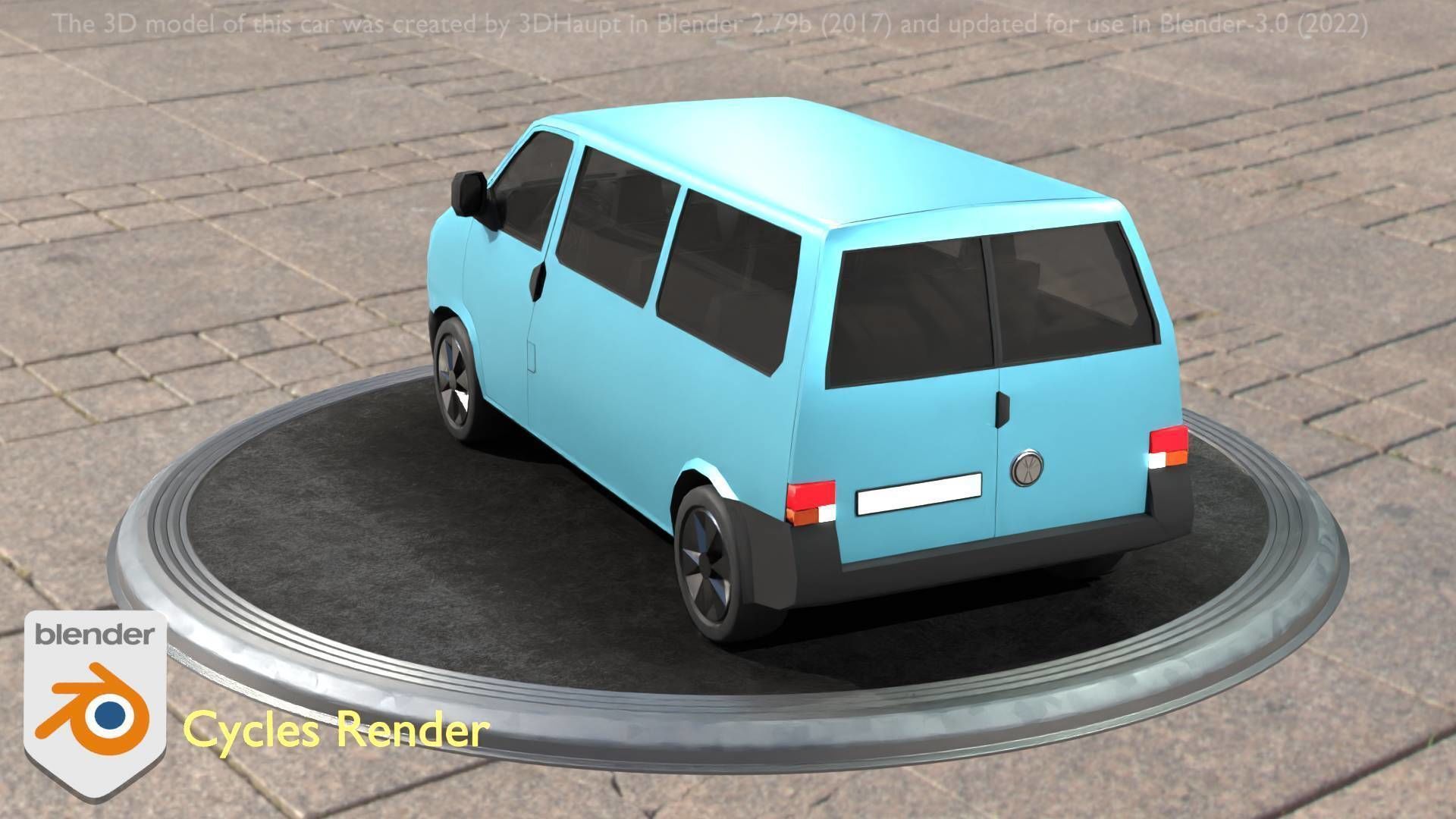 City Car 57 Commercial Minibus Type-C Blue Low-poly 3D model_95