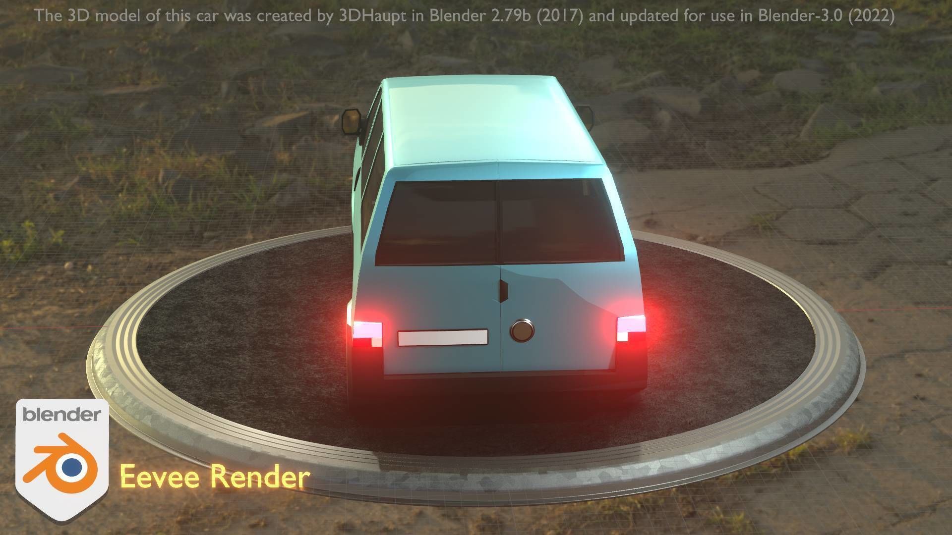 City Car 57 Commercial Minibus Type-C Blue Low-poly 3D model_96