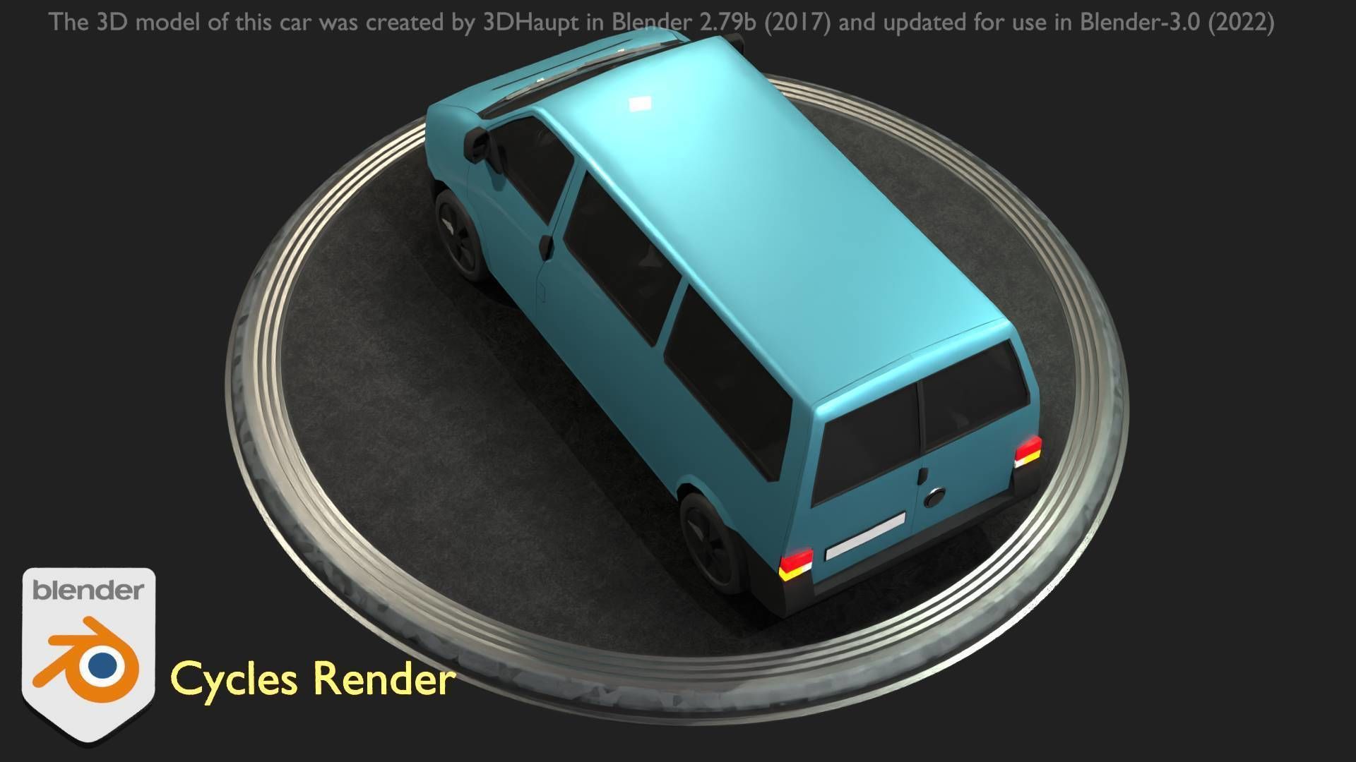 City Car 57 Commercial Minibus Type-C Blue Low-poly 3D model_27