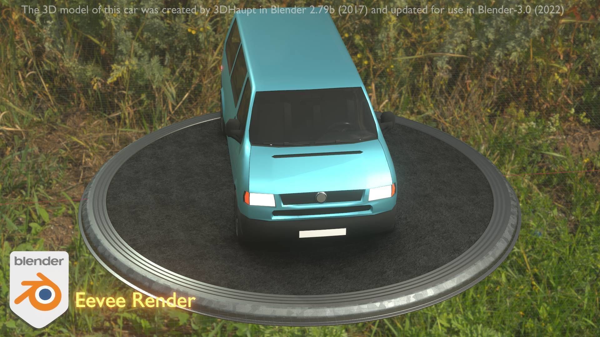 City Car 57 Commercial Minibus Type-C Blue Low-poly 3D model_15