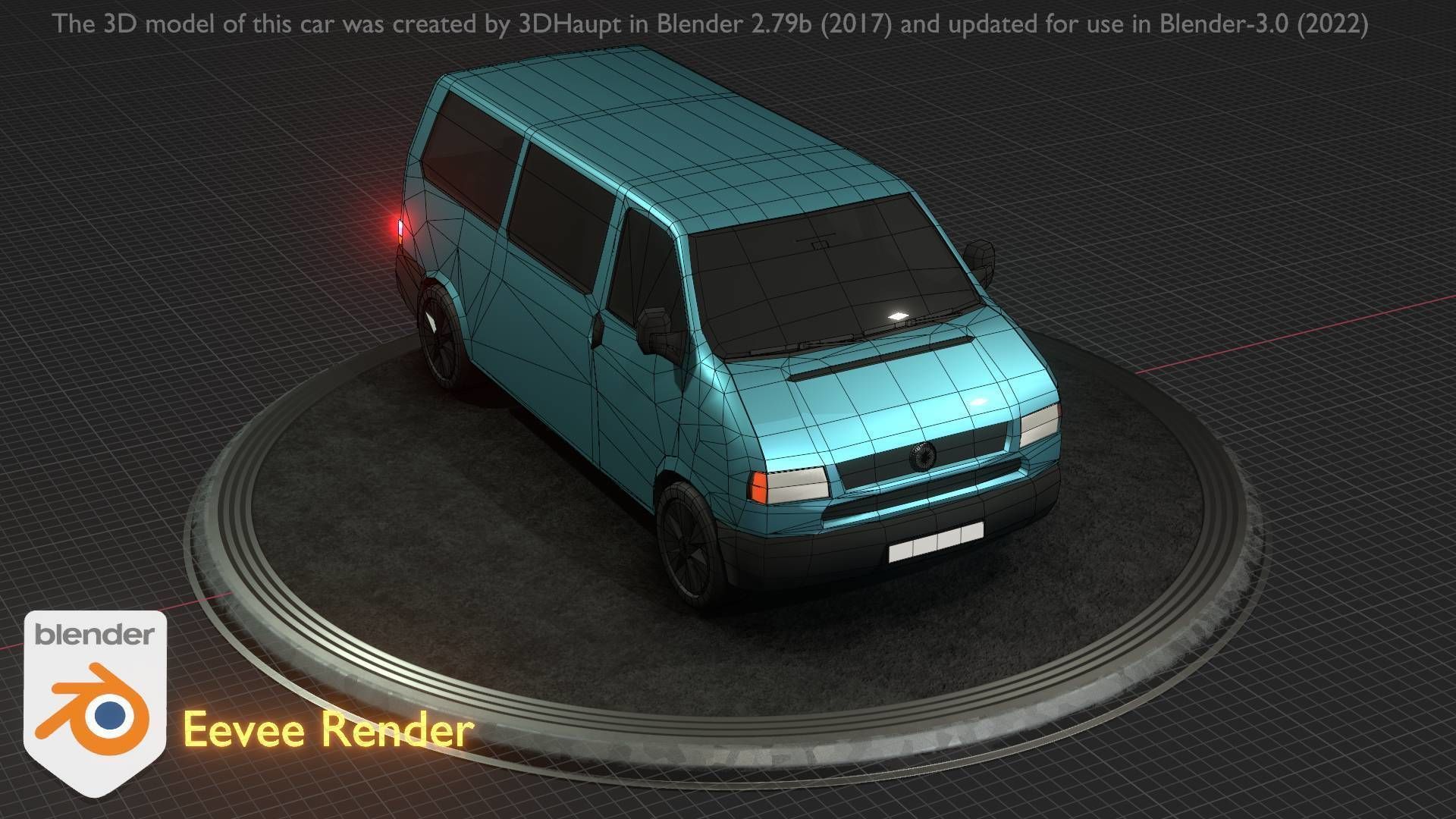 City Car 57 Commercial Minibus Type-C Blue Low-poly 3D model_58