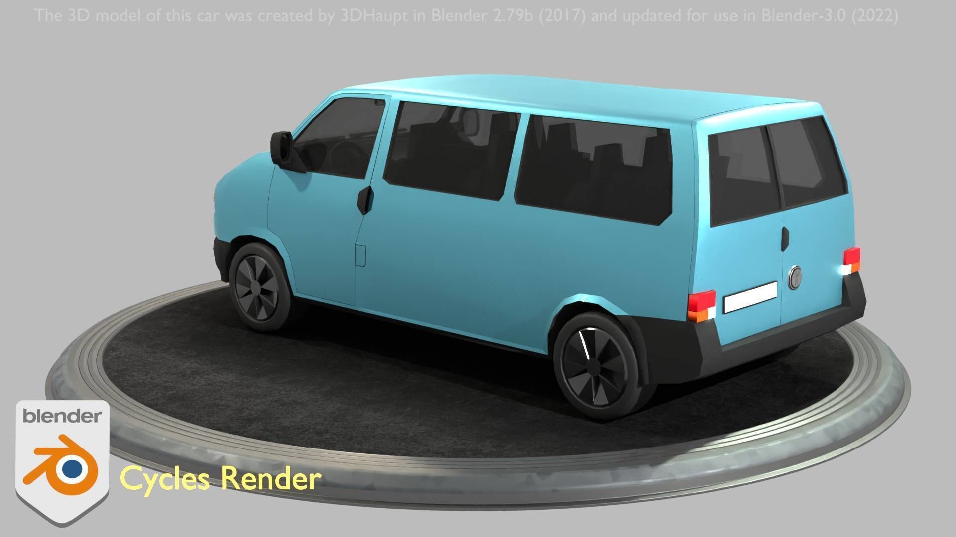 City Car 57 Commercial Minibus Type-C Blue Low-poly 3D model_50
