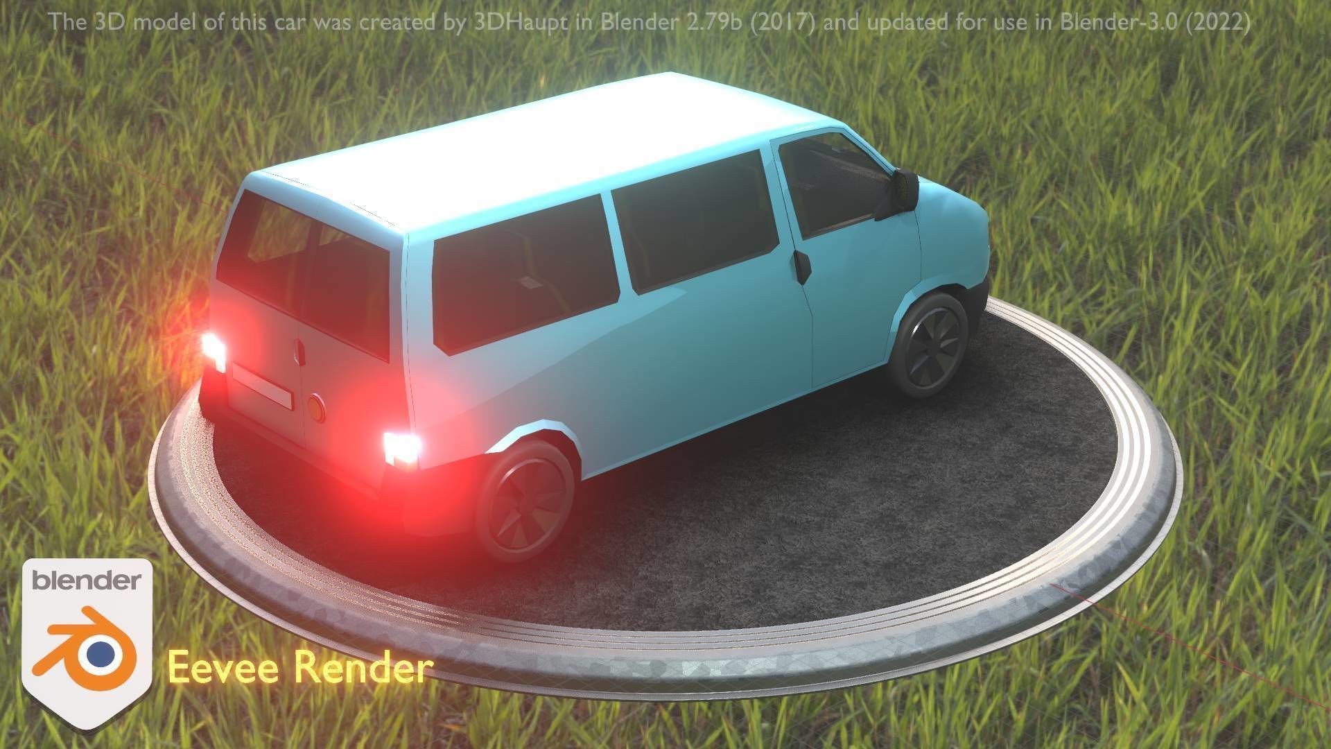 City Car 57 Commercial Minibus Type-C Blue Low-poly 3D model_12