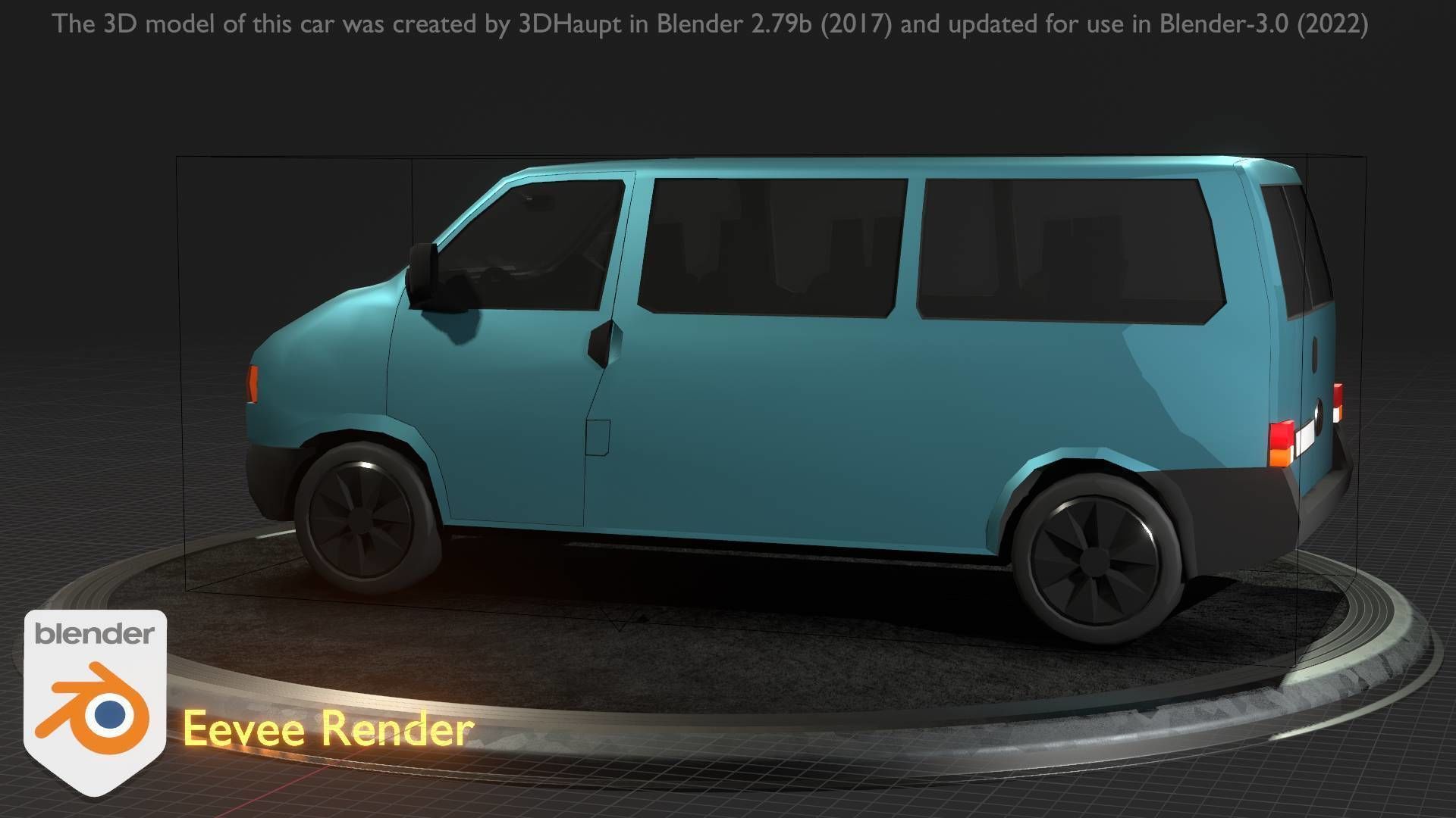 City Car 57 Commercial Minibus Type-C Blue Low-poly 3D model_49