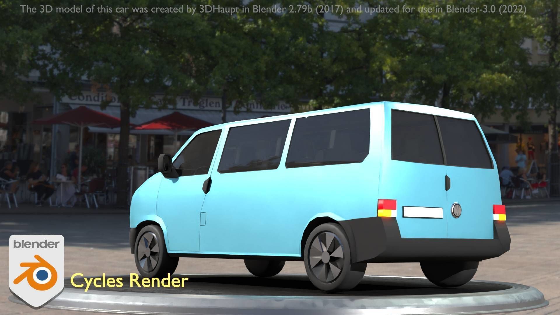 City Car 57 Commercial Minibus Type-C Blue Low-poly 3D model_38