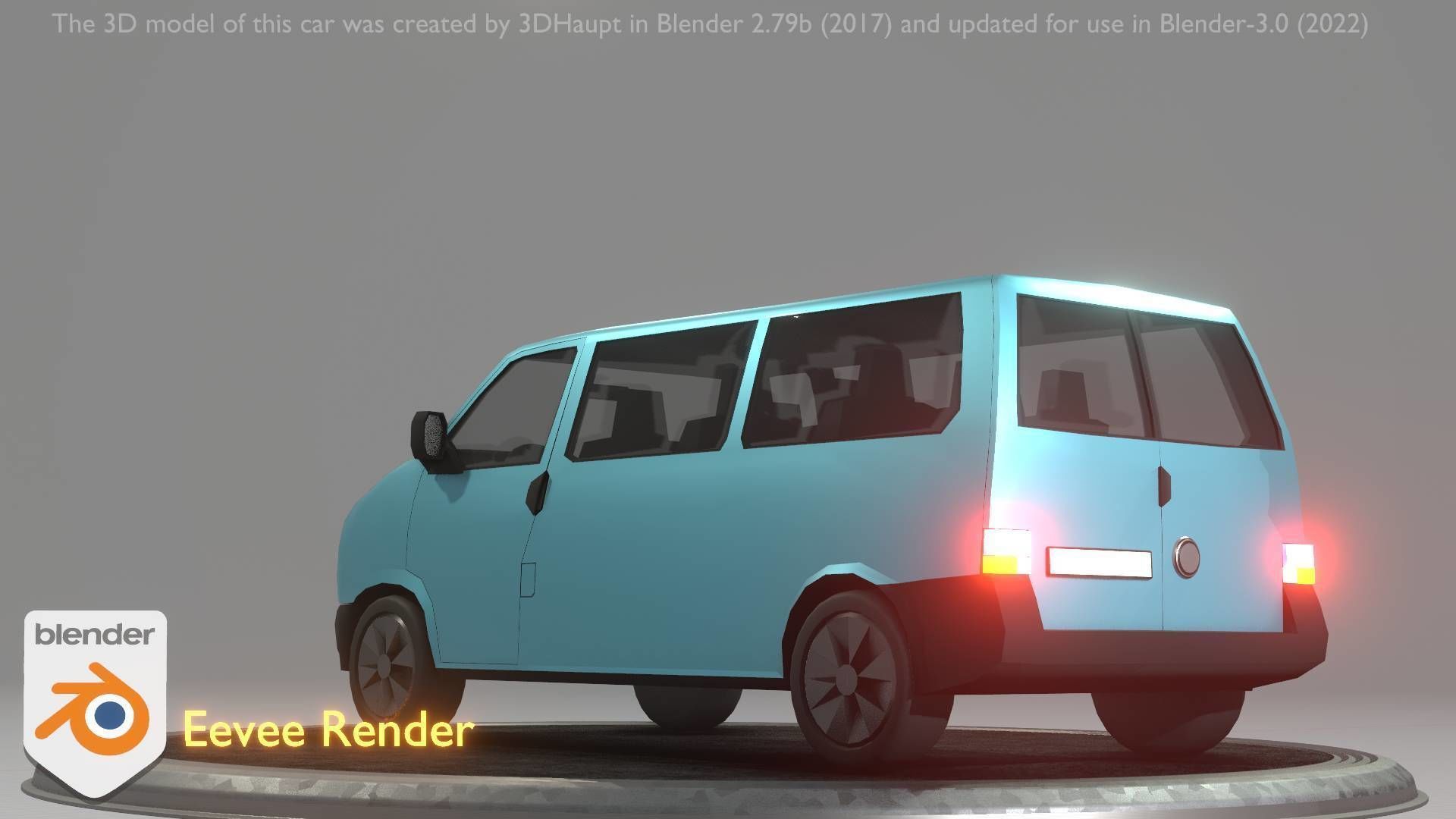 City Car 57 Commercial Minibus Type-C Blue Low-poly 3D model_80