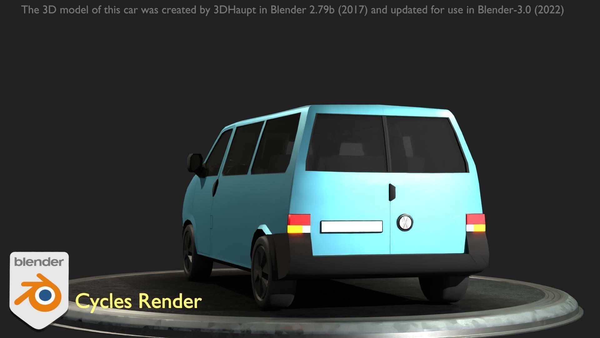 City Car 57 Commercial Minibus Type-C Blue Low-poly 3D model_7