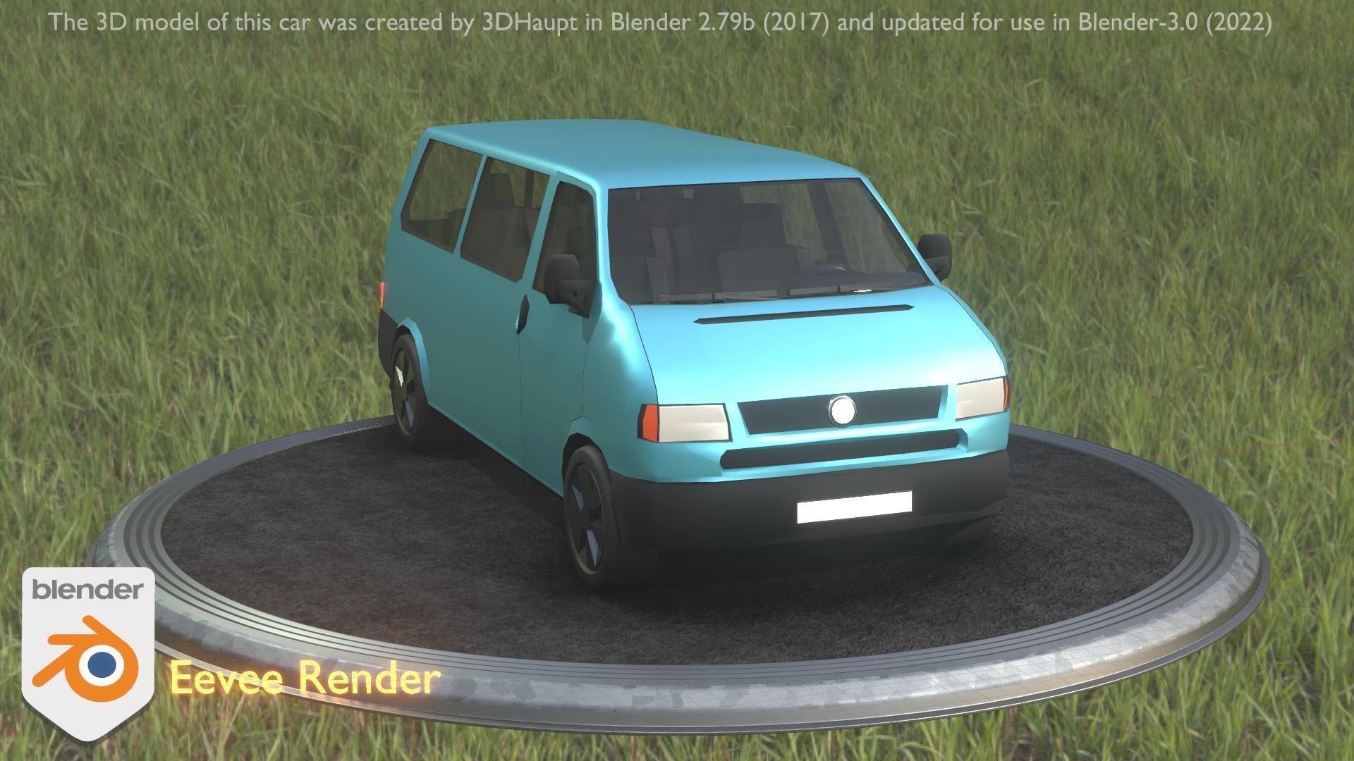 City Car 57 Commercial Minibus Type-C Blue Low-poly 3D model_45