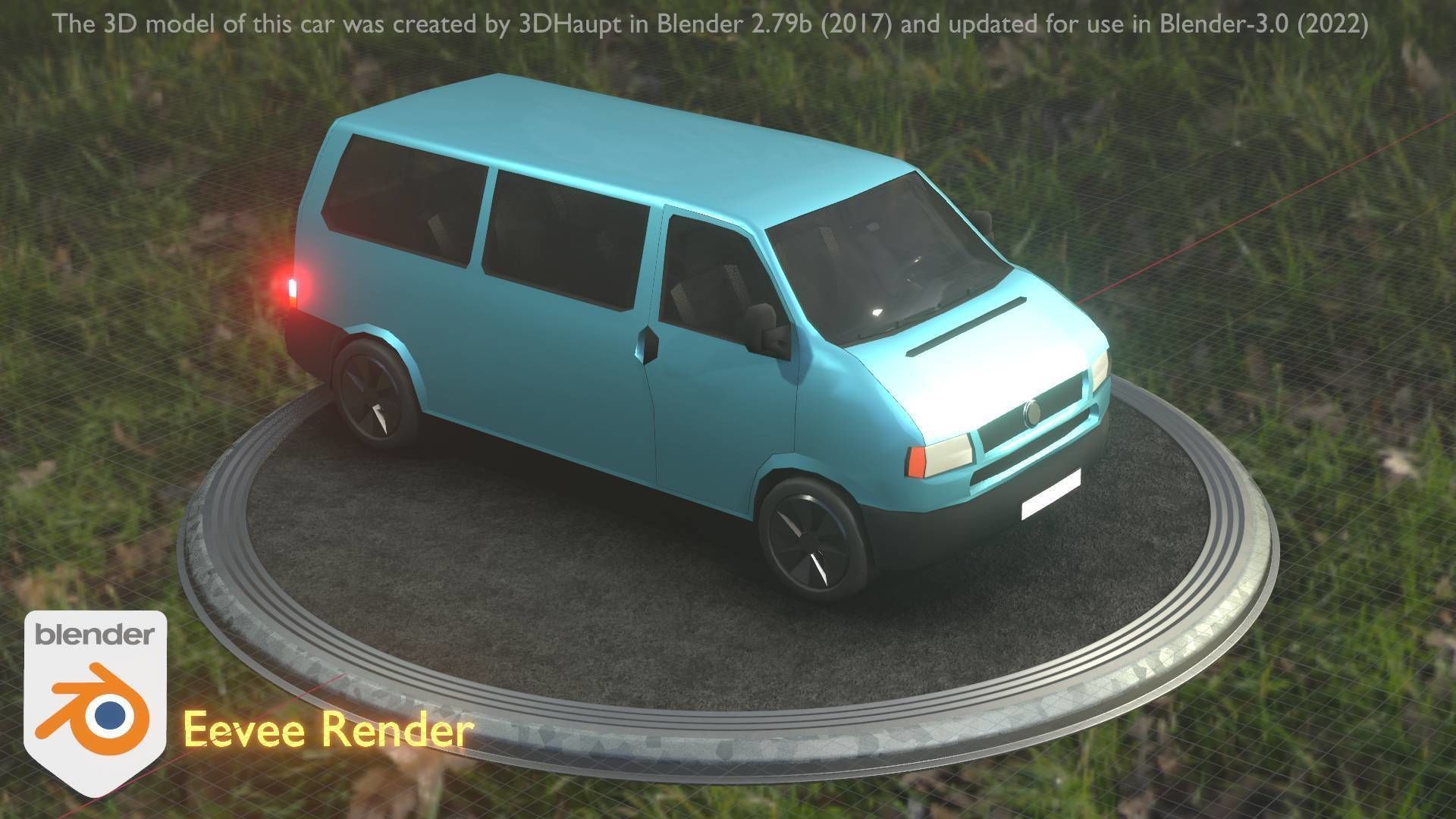 City Car 57 Commercial Minibus Type-C Blue Low-poly 3D model_5