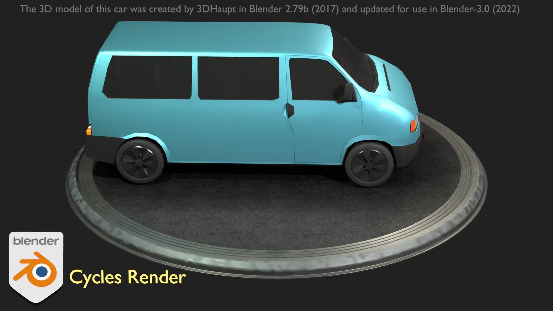 City Car 57 Commercial Minibus Type-C Blue Low-poly 3D model_42