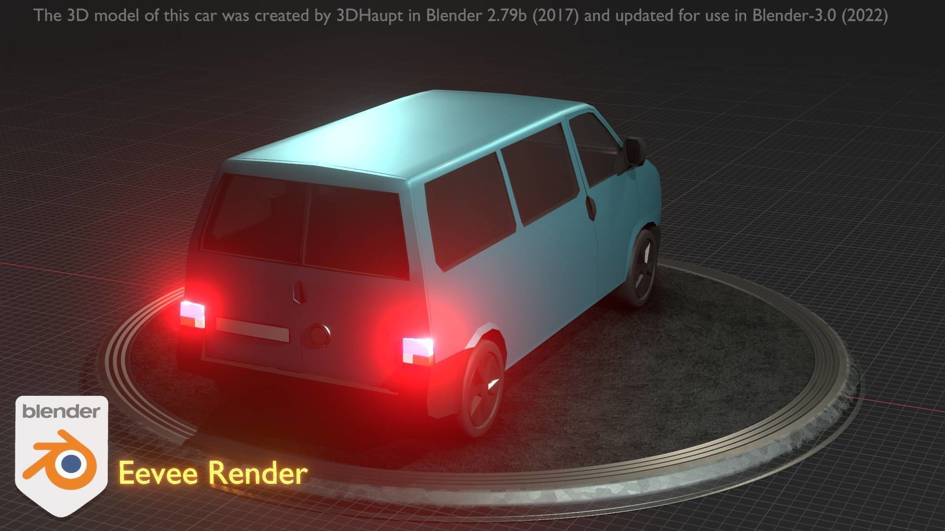 City Car 57 Commercial Minibus Type-C Blue Low-poly 3D model_4