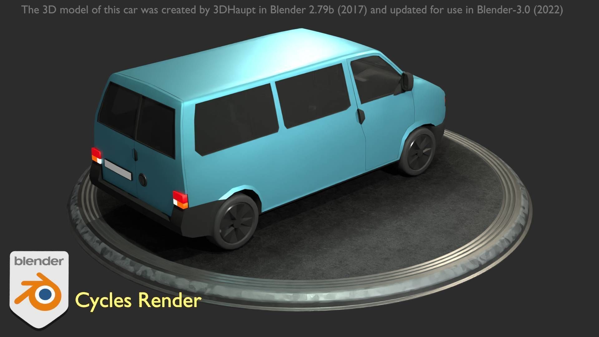 City Car 57 Commercial Minibus Type-C Blue Low-poly 3D model_40