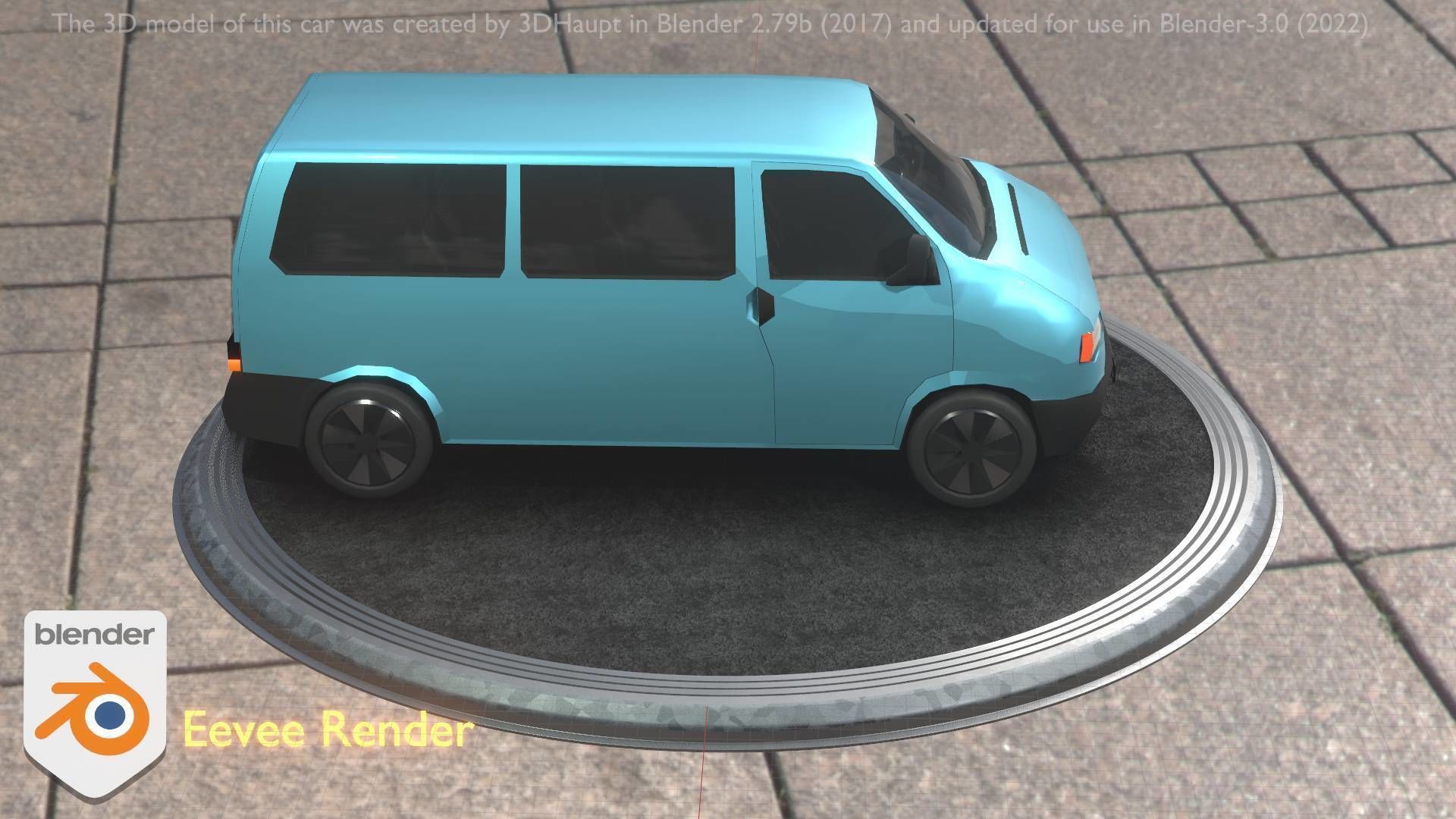 City Car 57 Commercial Minibus Type-C Blue Low-poly 3D model_84