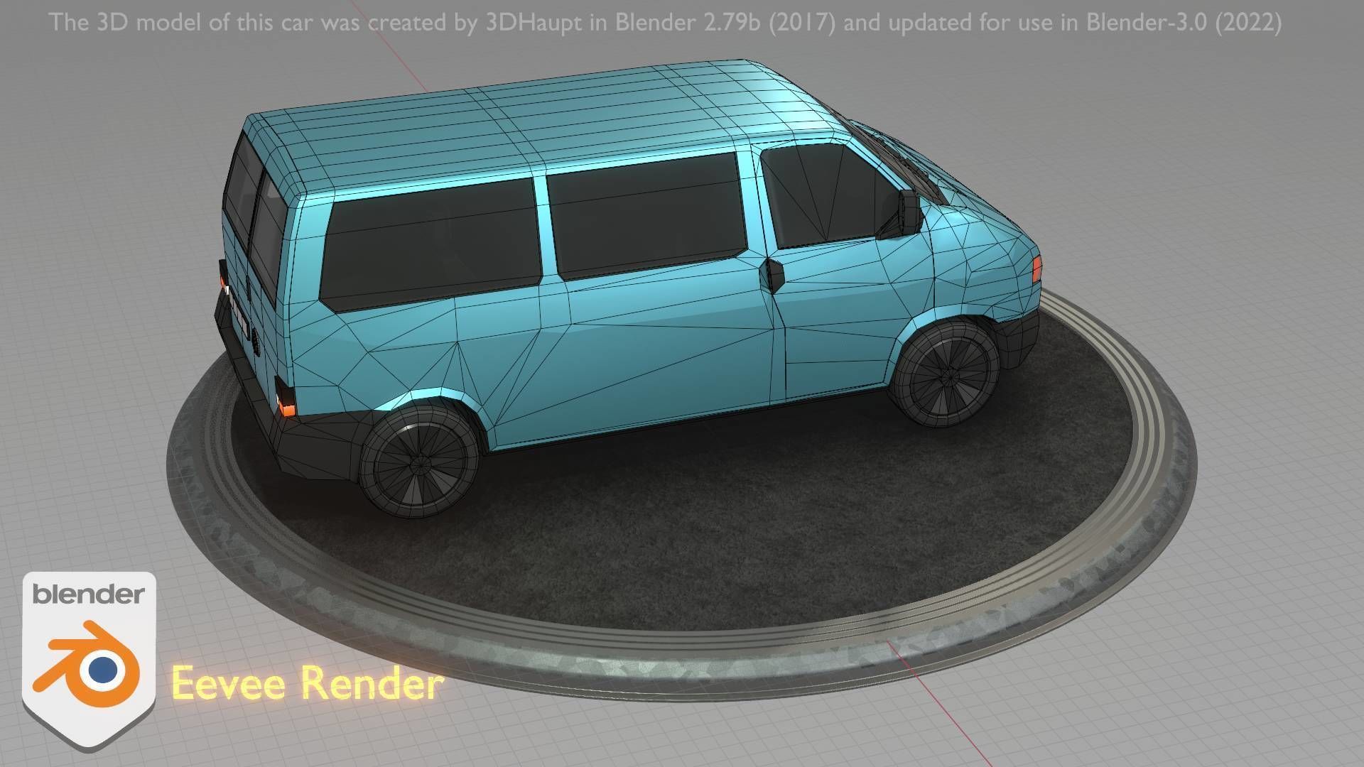 City Car 57 Commercial Minibus Type-C Blue Low-poly 3D model_41