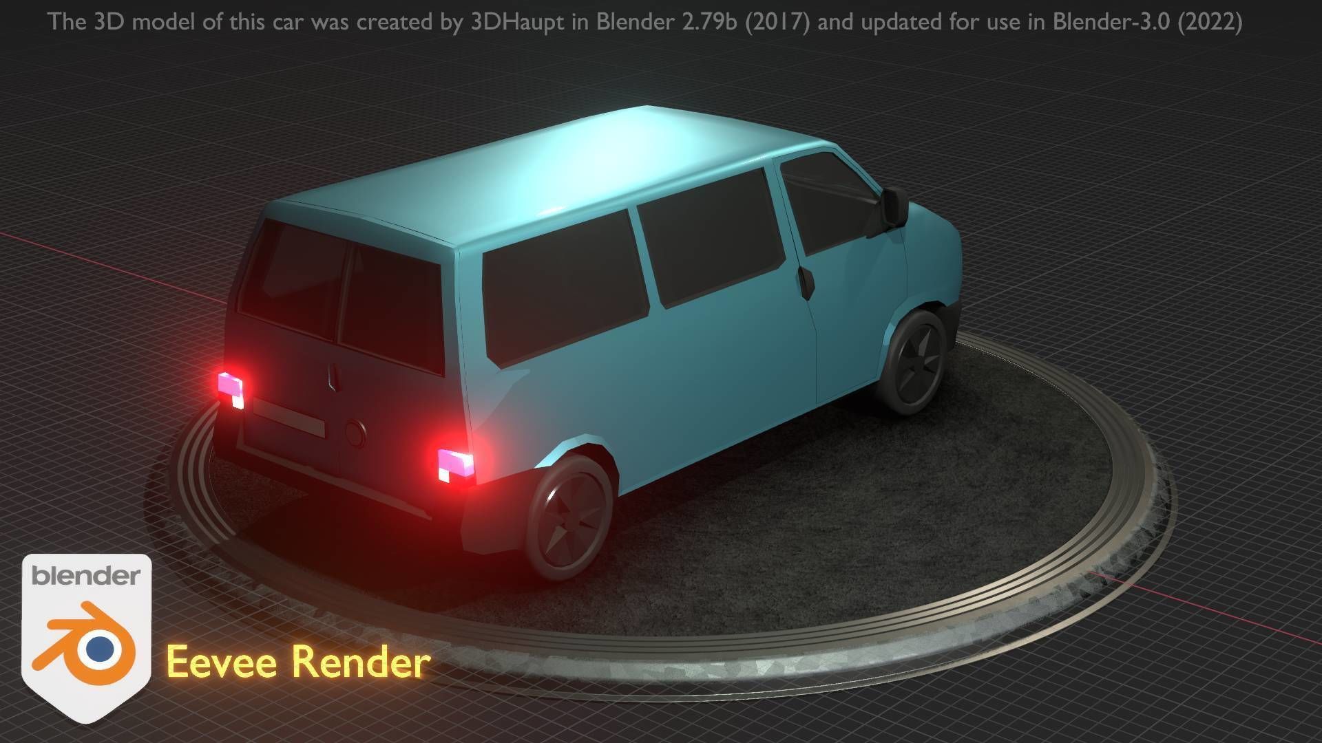 City Car 57 Commercial Minibus Type-C Blue Low-poly 3D model_13