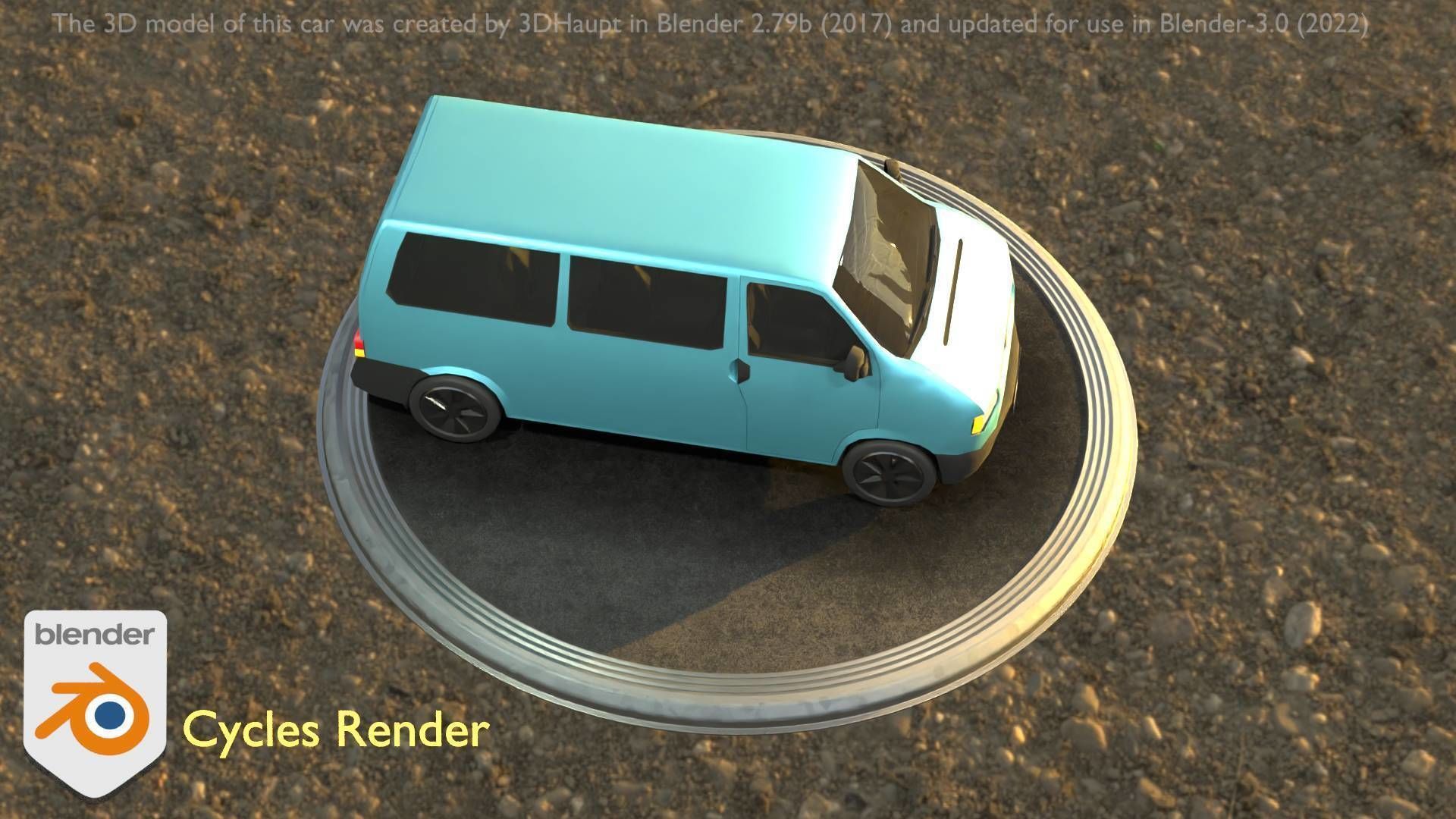 City Car 57 Commercial Minibus Type-C Blue Low-poly 3D model_6