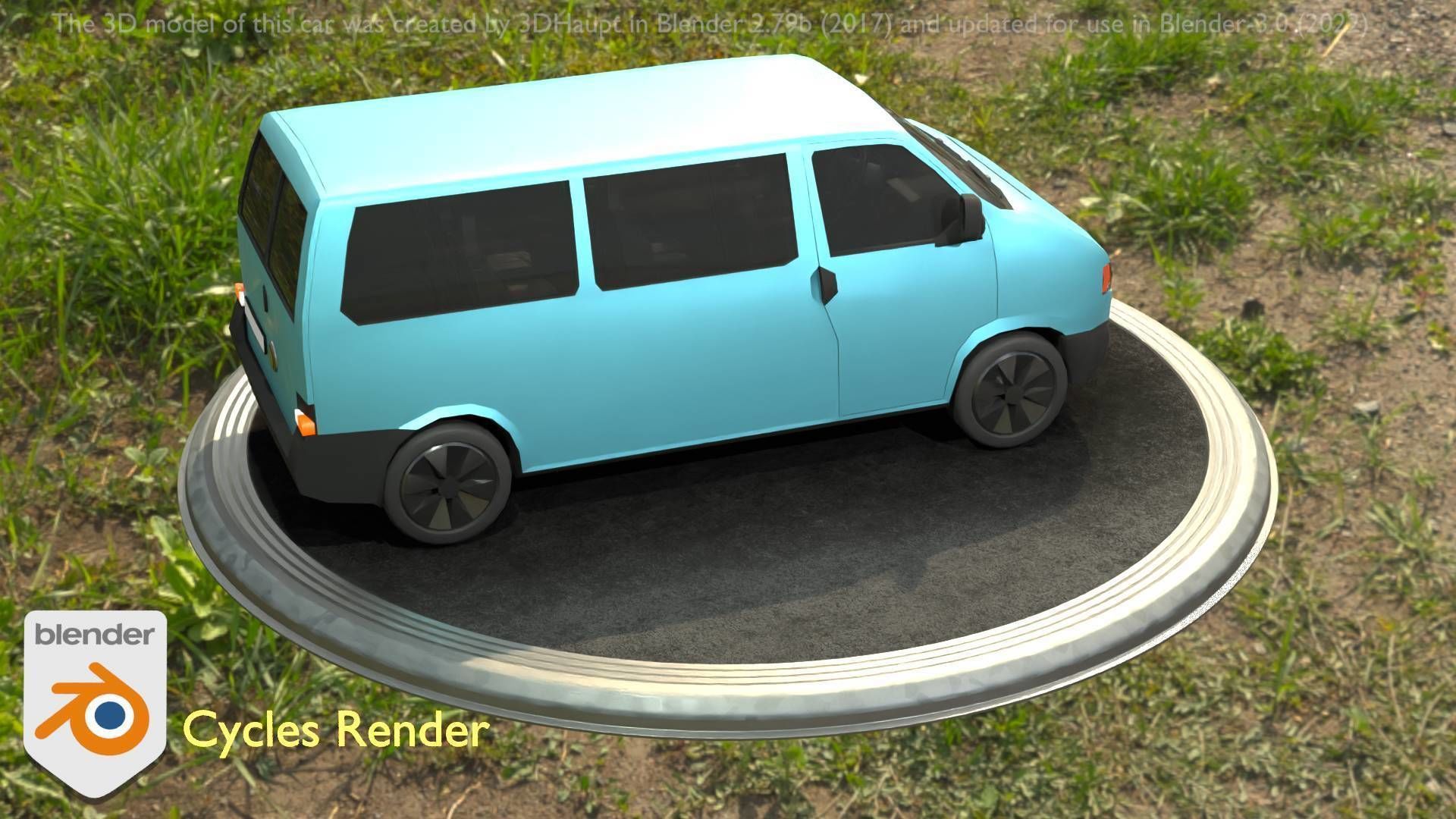 City Car 57 Commercial Minibus Type-C Blue Low-poly 3D model_83