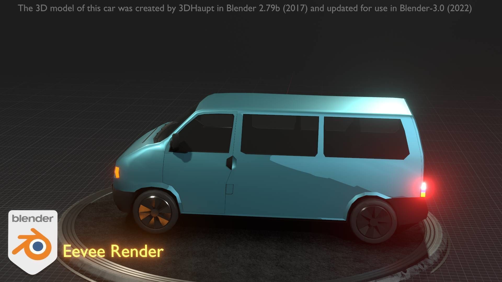 City Car 57 Commercial Minibus Type-C Blue Low-poly 3D model_79