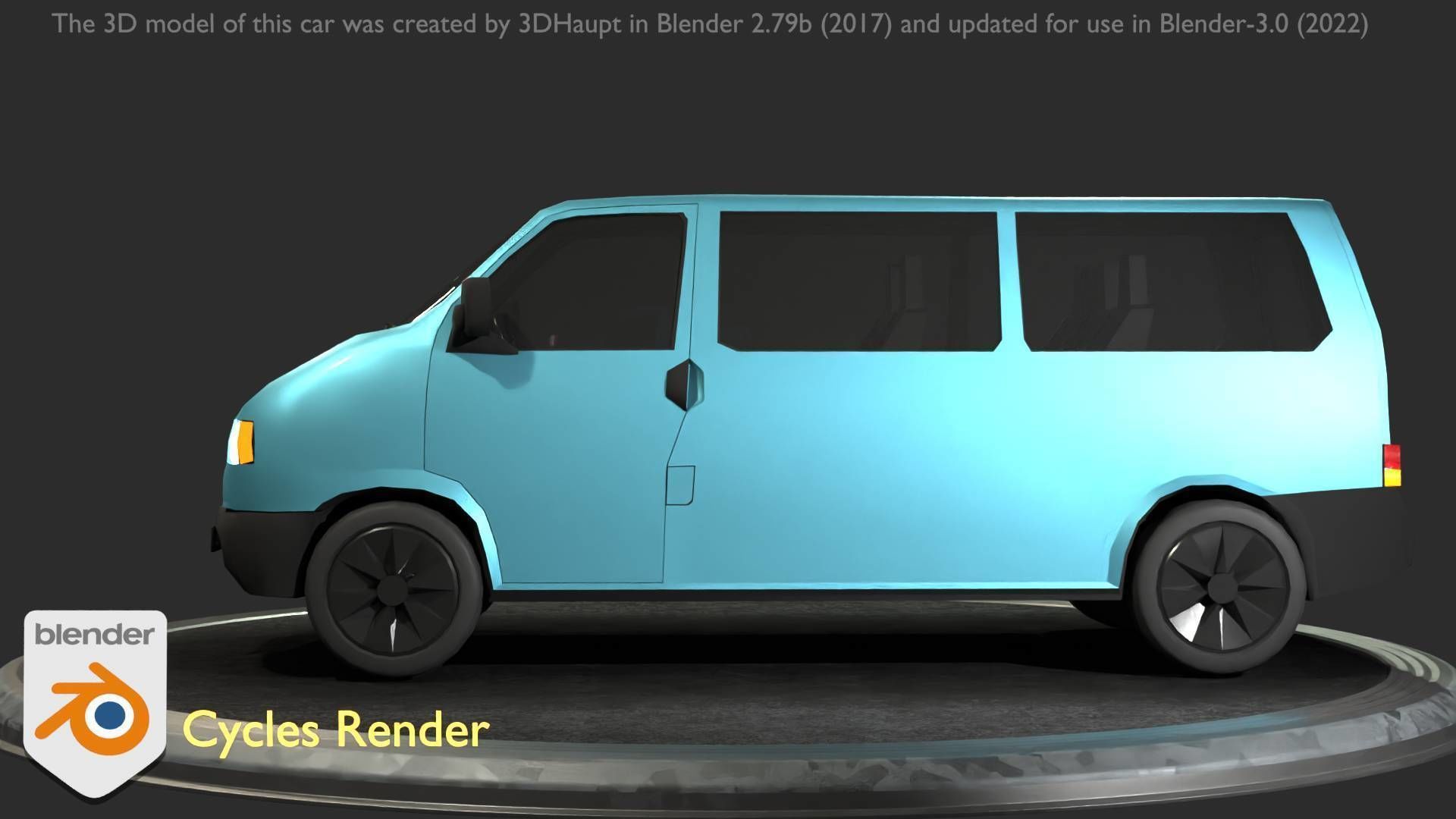 City Car 57 Commercial Minibus Type-C Blue Low-poly 3D model_48