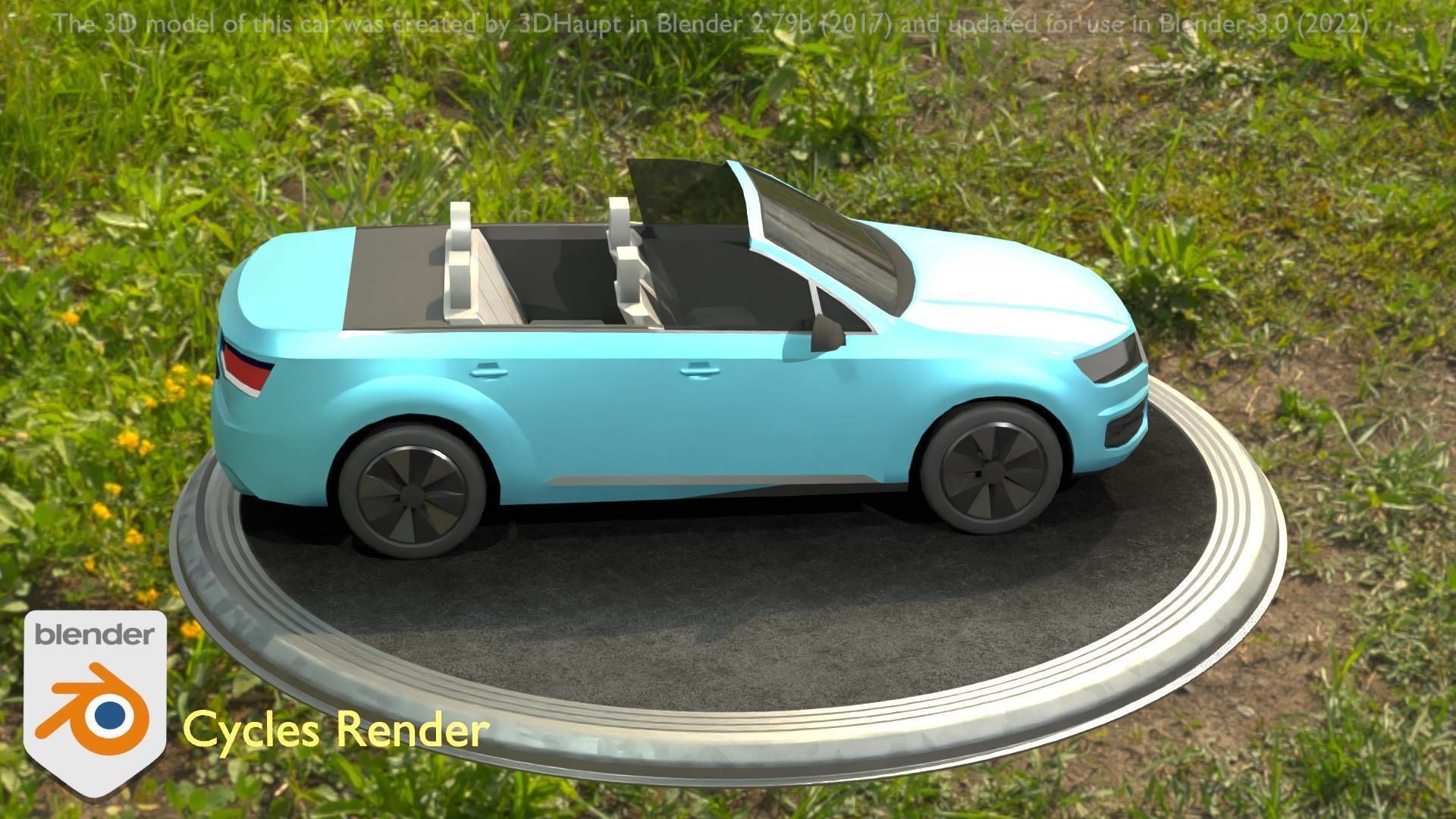 City Car 58 SUV Cabrio Open Type-B Blue Low-poly 3D model_32