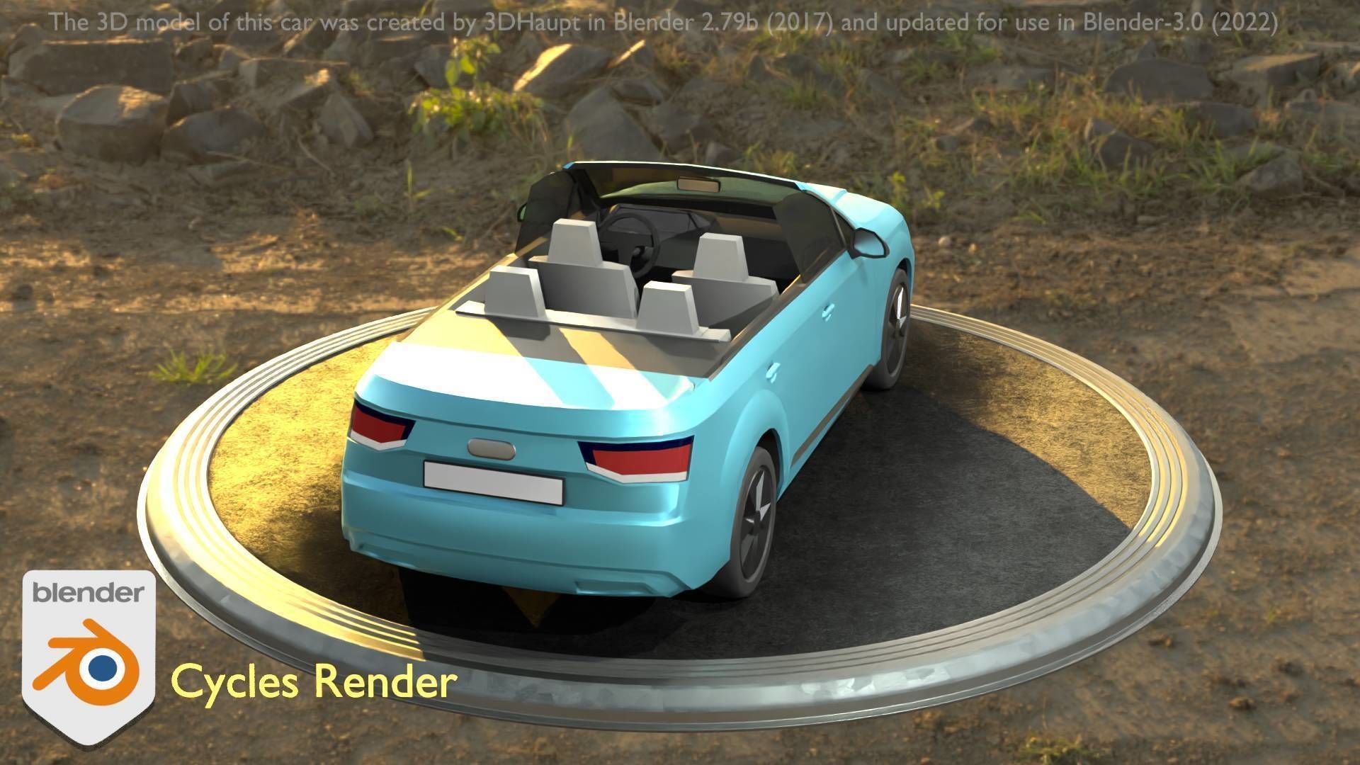 City Car 58 SUV Cabrio Open Type-B Blue Low-poly 3D model_20