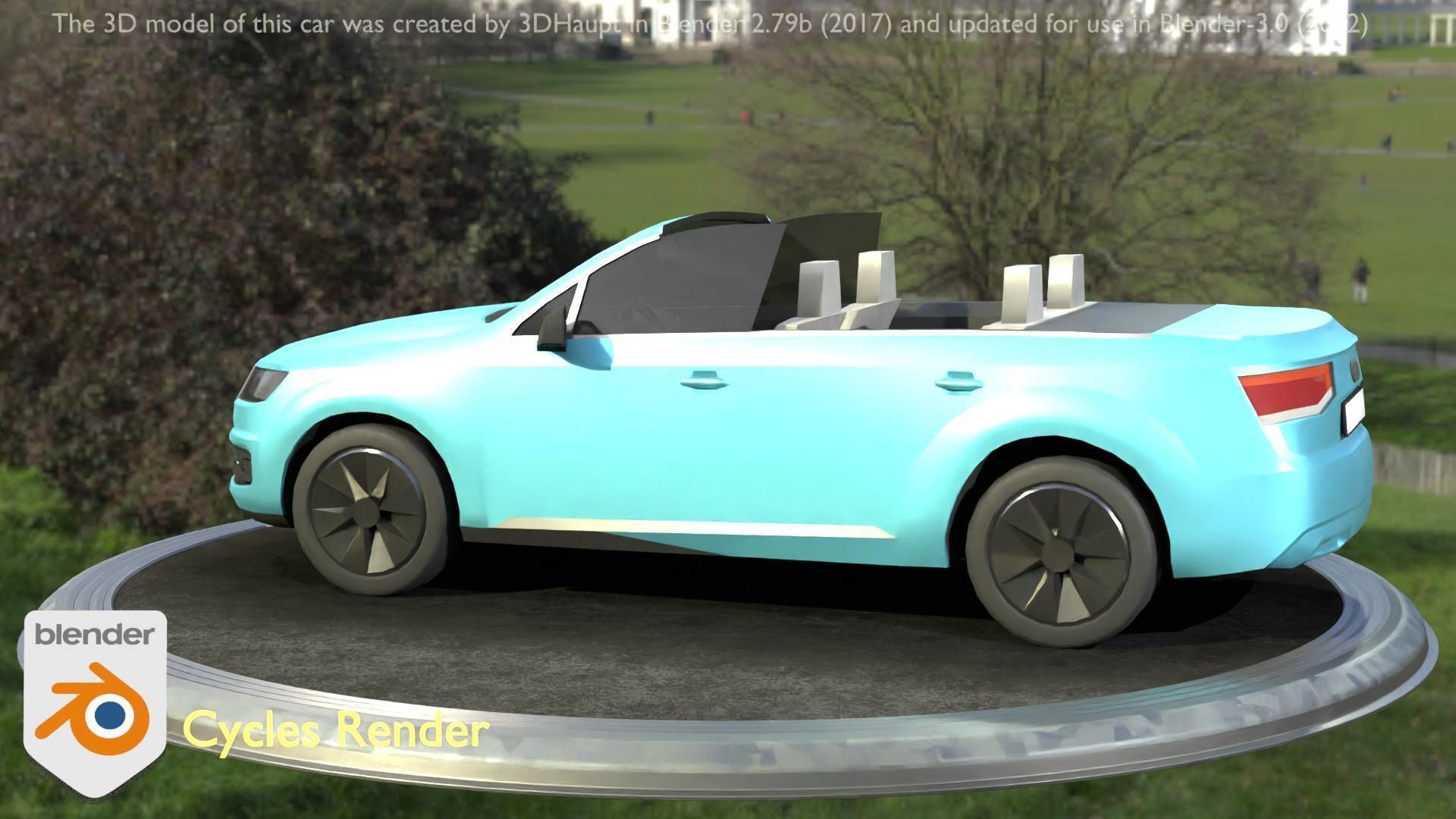 City Car 58 SUV Cabrio Open Type-B Blue Low-poly 3D model_99