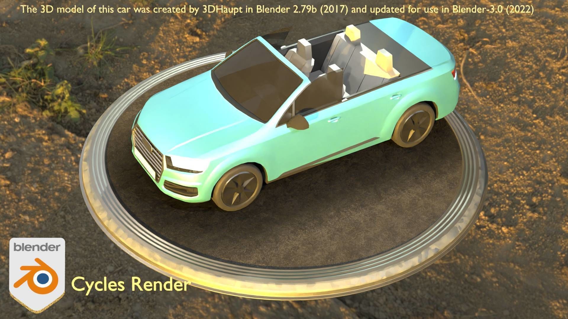 City Car 58 SUV Cabrio Open Type-B Blue Low-poly 3D model_26