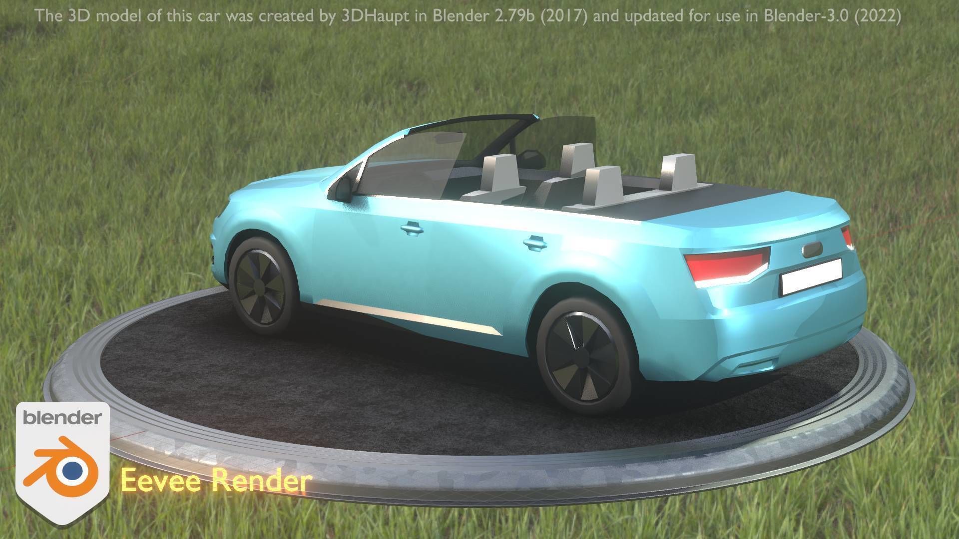 City Car 58 SUV Cabrio Open Type-B Blue Low-poly 3D model_98