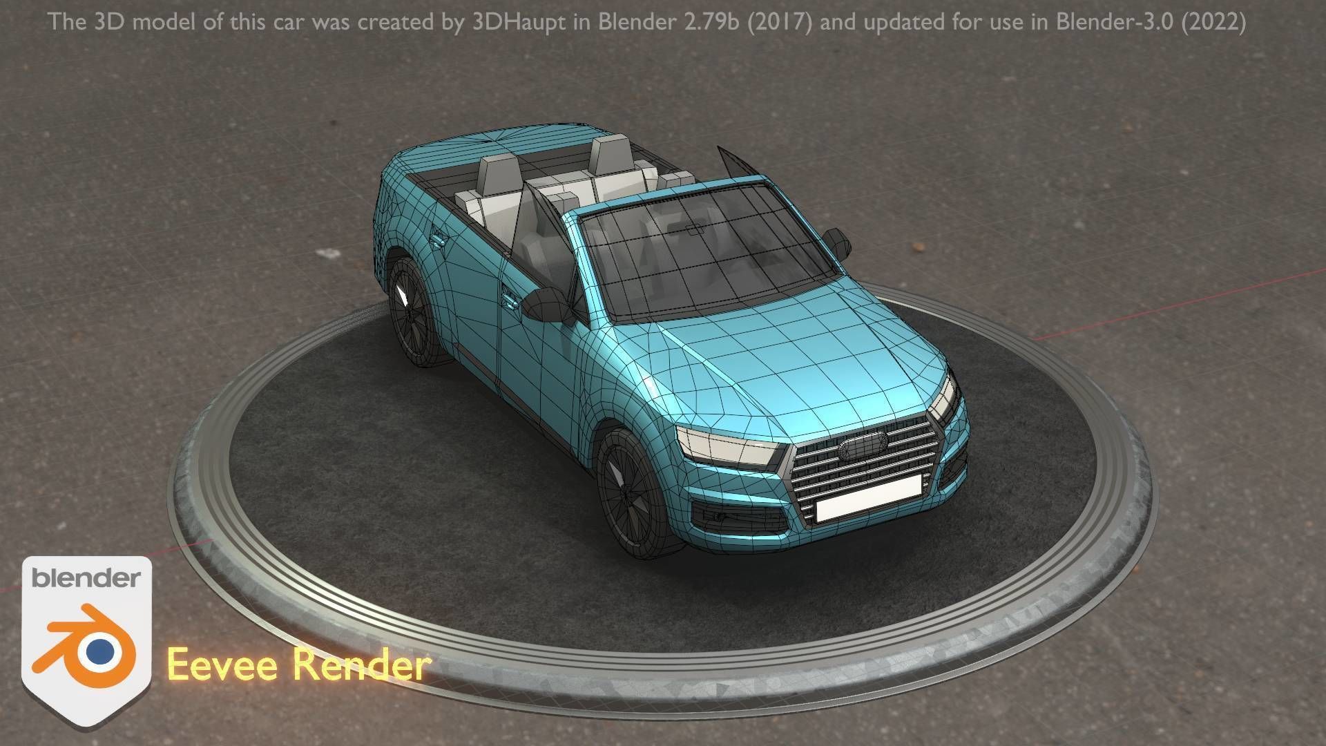 City Car 58 SUV Cabrio Open Type-B Blue Low-poly 3D model_70
