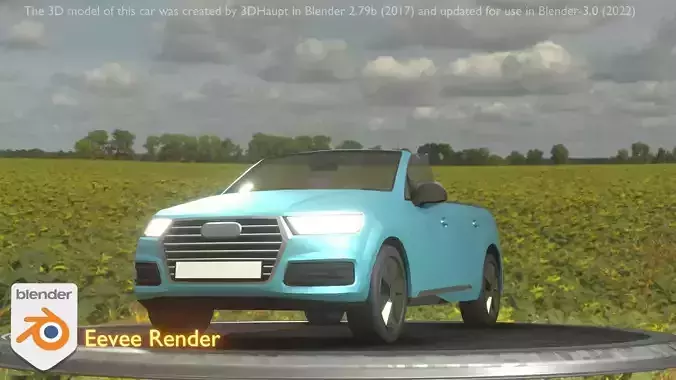 City Car 58 SUV Cabrio Open Type-B Blue Low-poly 3D model