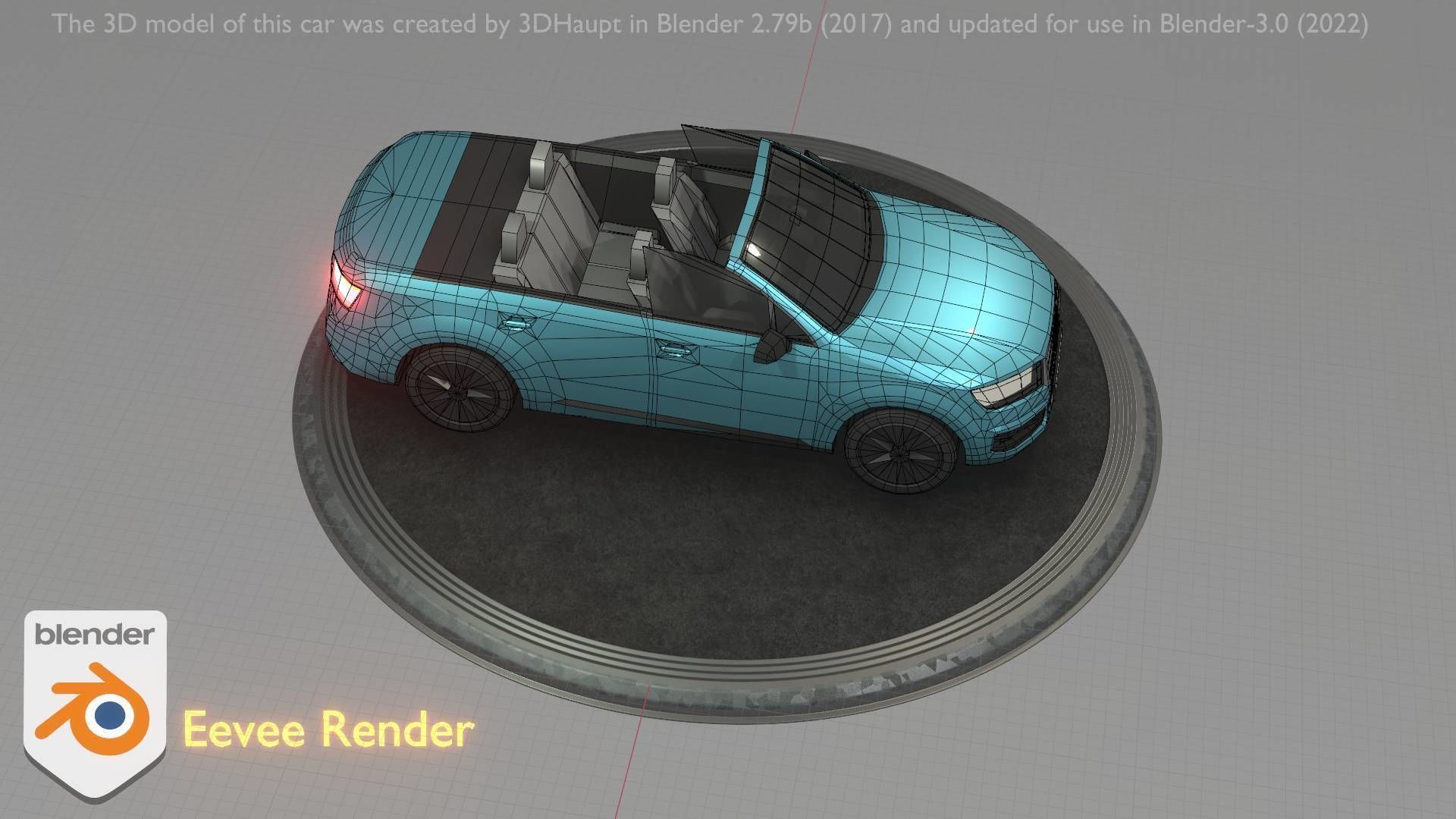 City Car 58 SUV Cabrio Open Type-B Blue Low-poly 3D model_87