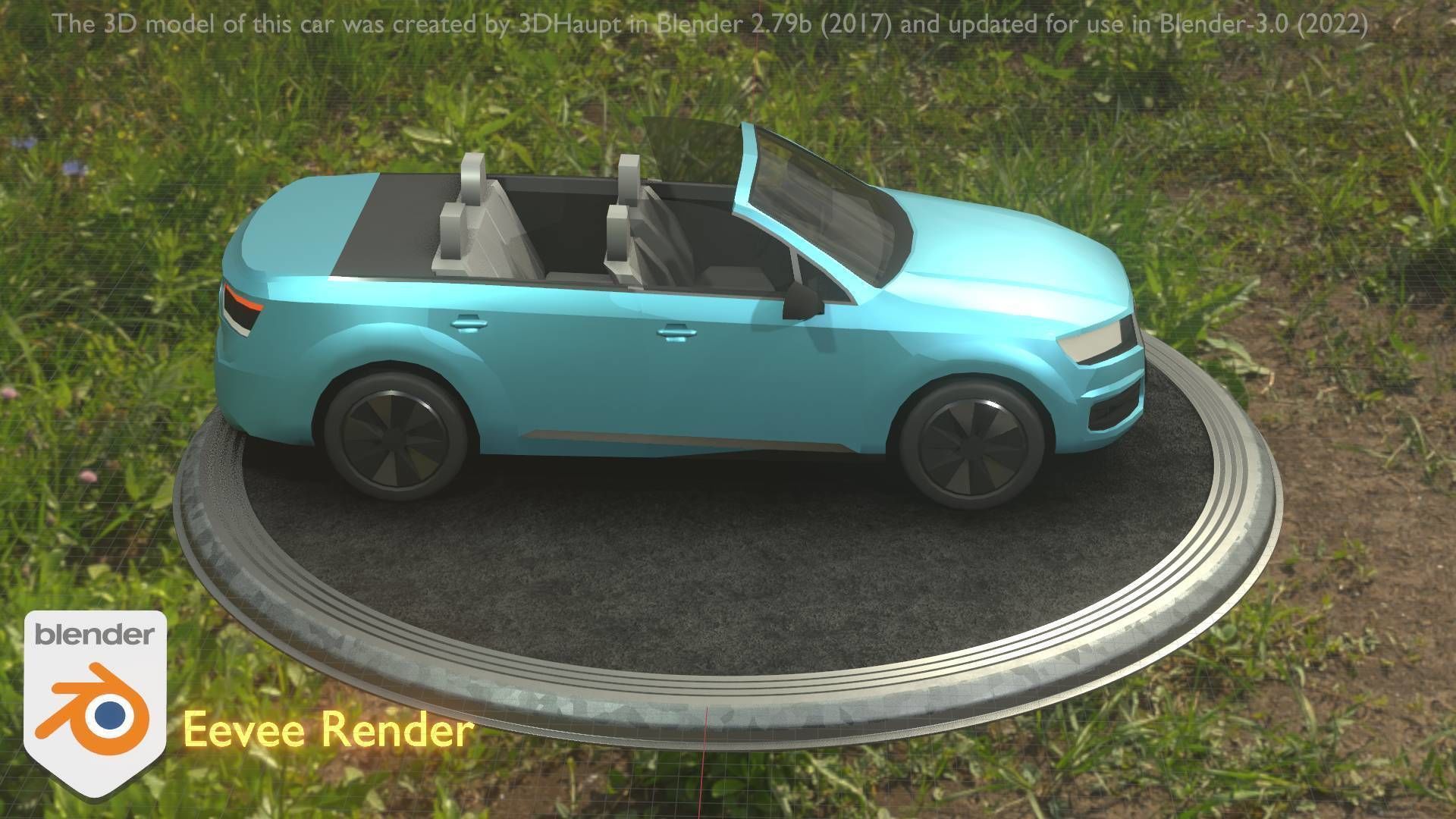 City Car 58 SUV Cabrio Open Type-B Blue Low-poly 3D model_102