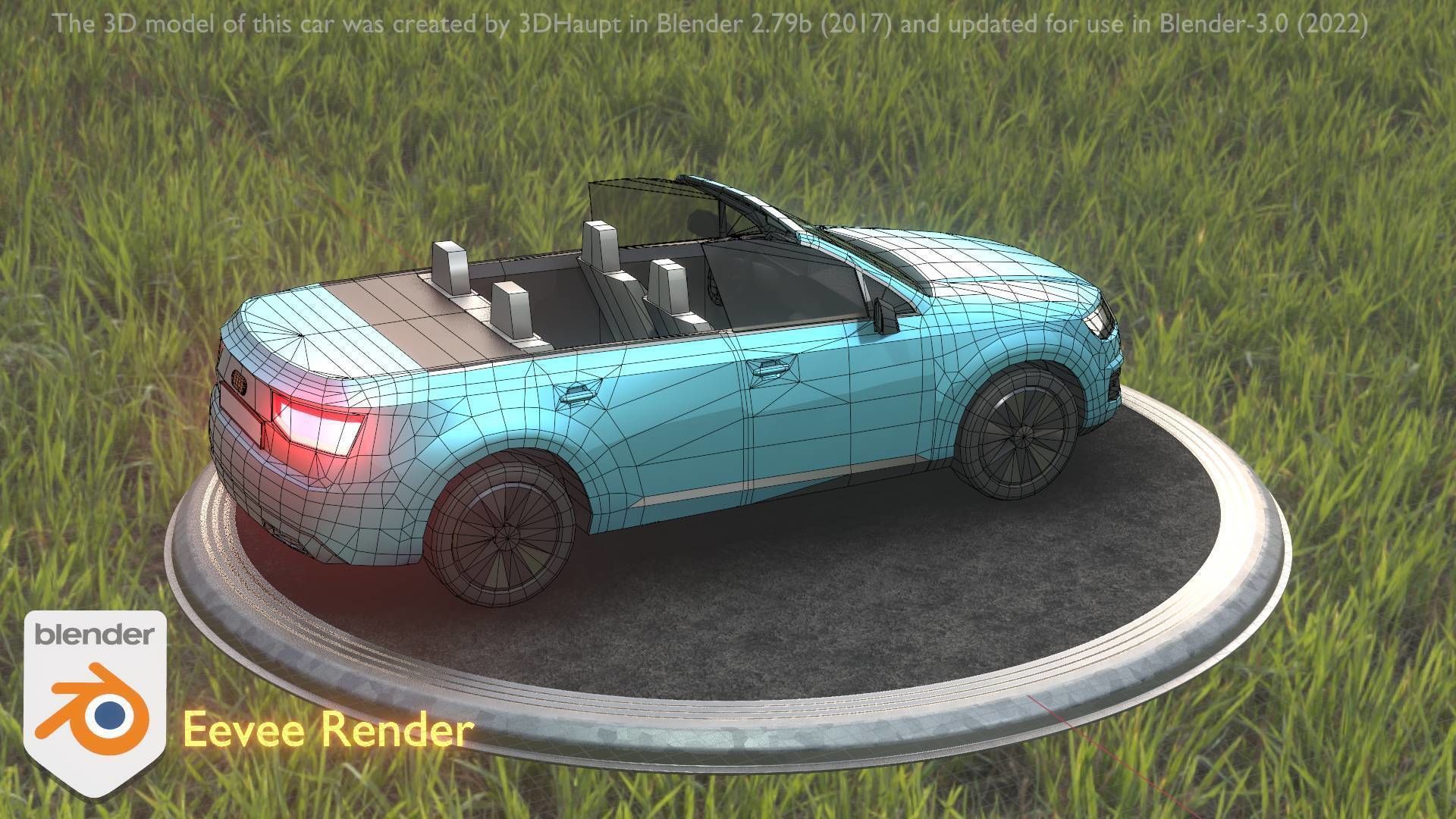 City Car 58 SUV Cabrio Open Type-B Blue Low-poly 3D model_79