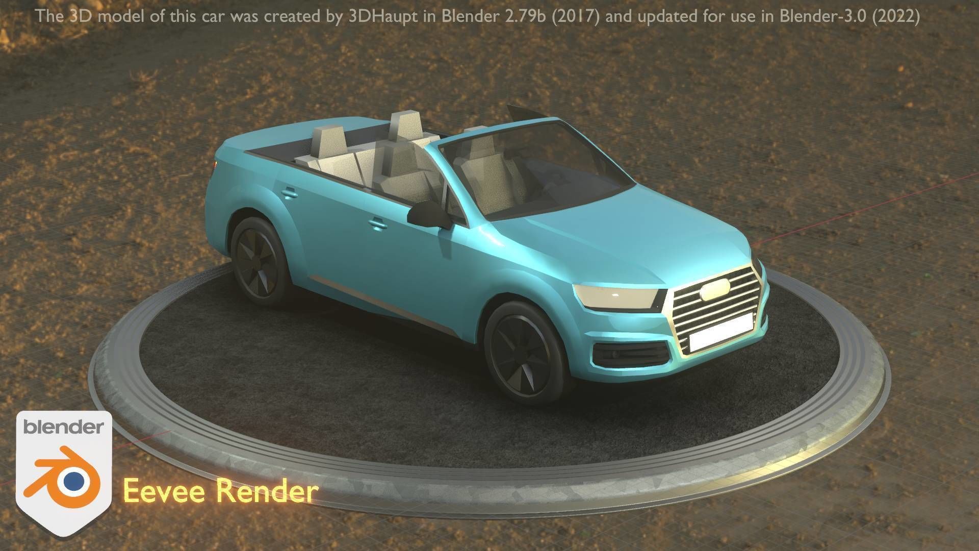 City Car 58 SUV Cabrio Open Type-B Blue Low-poly 3D model_100