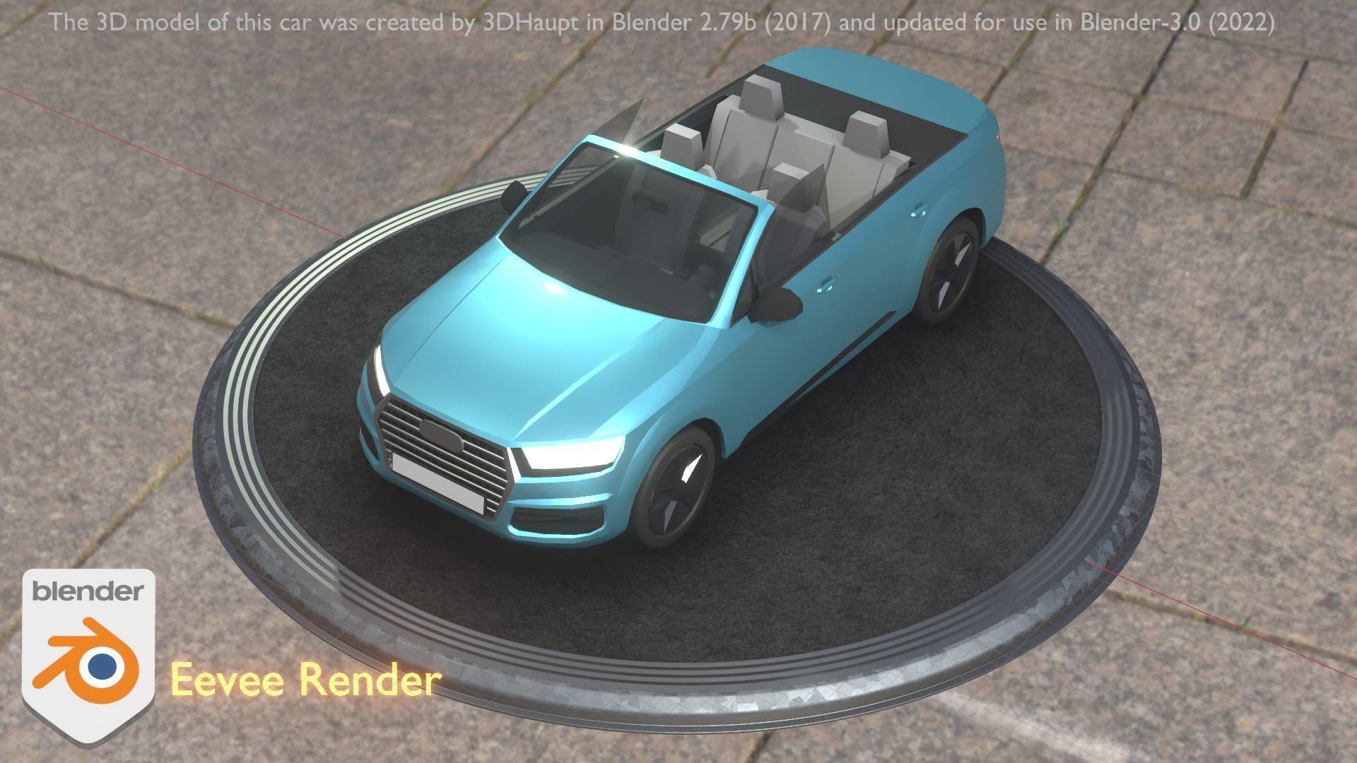 City Car 58 SUV Cabrio Open Type-B Blue Low-poly 3D model_27