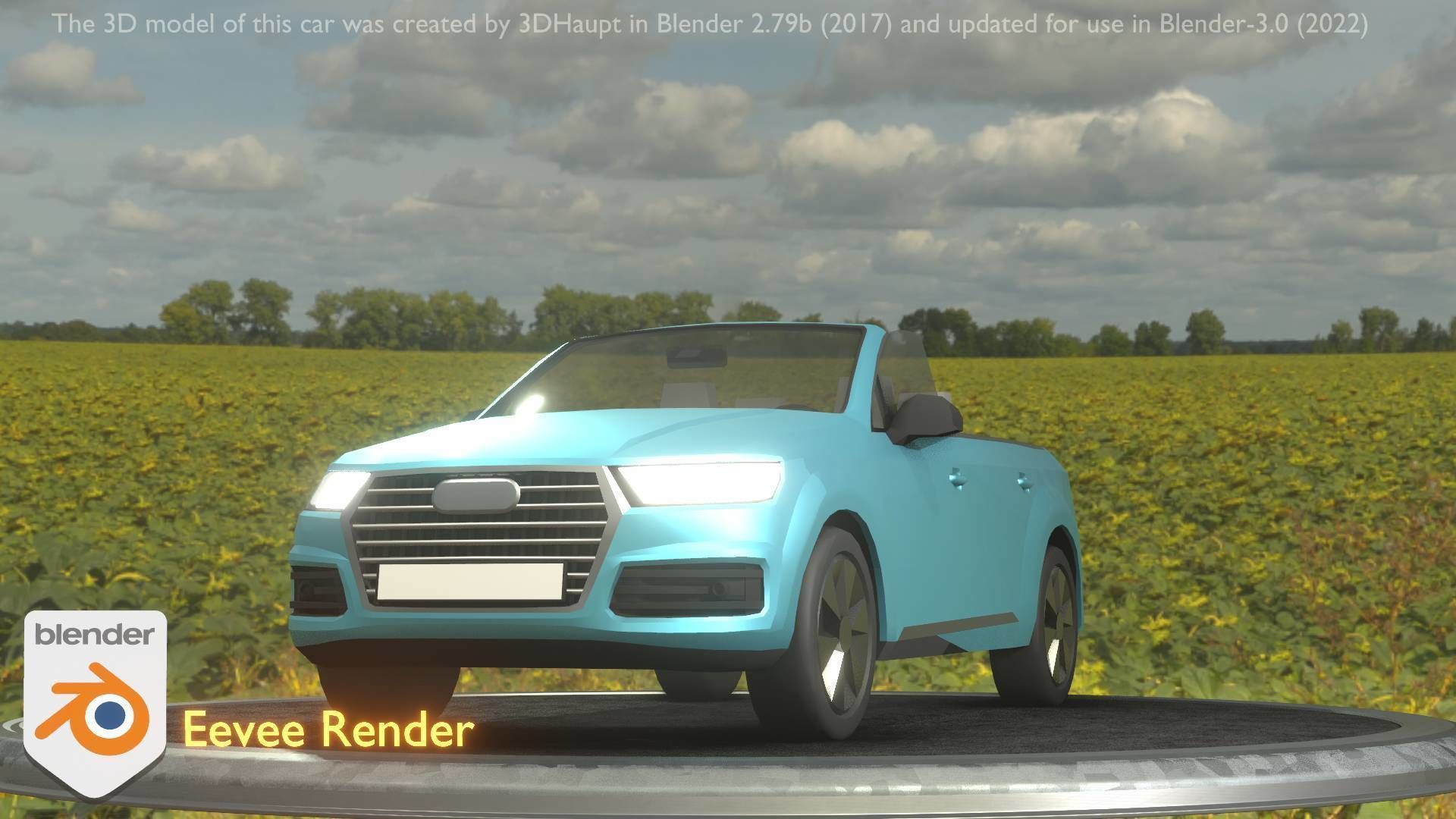 City Car 58 SUV Cabrio Open Type-B Blue Low-poly 3D model_60