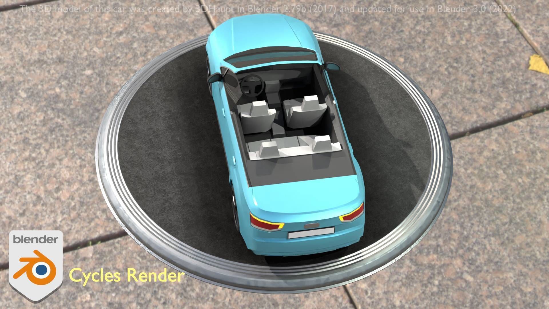 City Car 58 SUV Cabrio Open Type-B Blue Low-poly 3D model_15