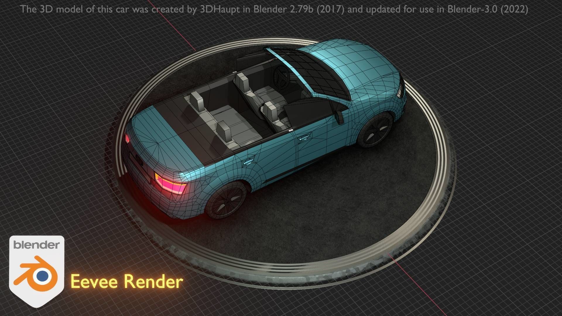 City Car 58 SUV Cabrio Open Type-B Blue Low-poly 3D model_80