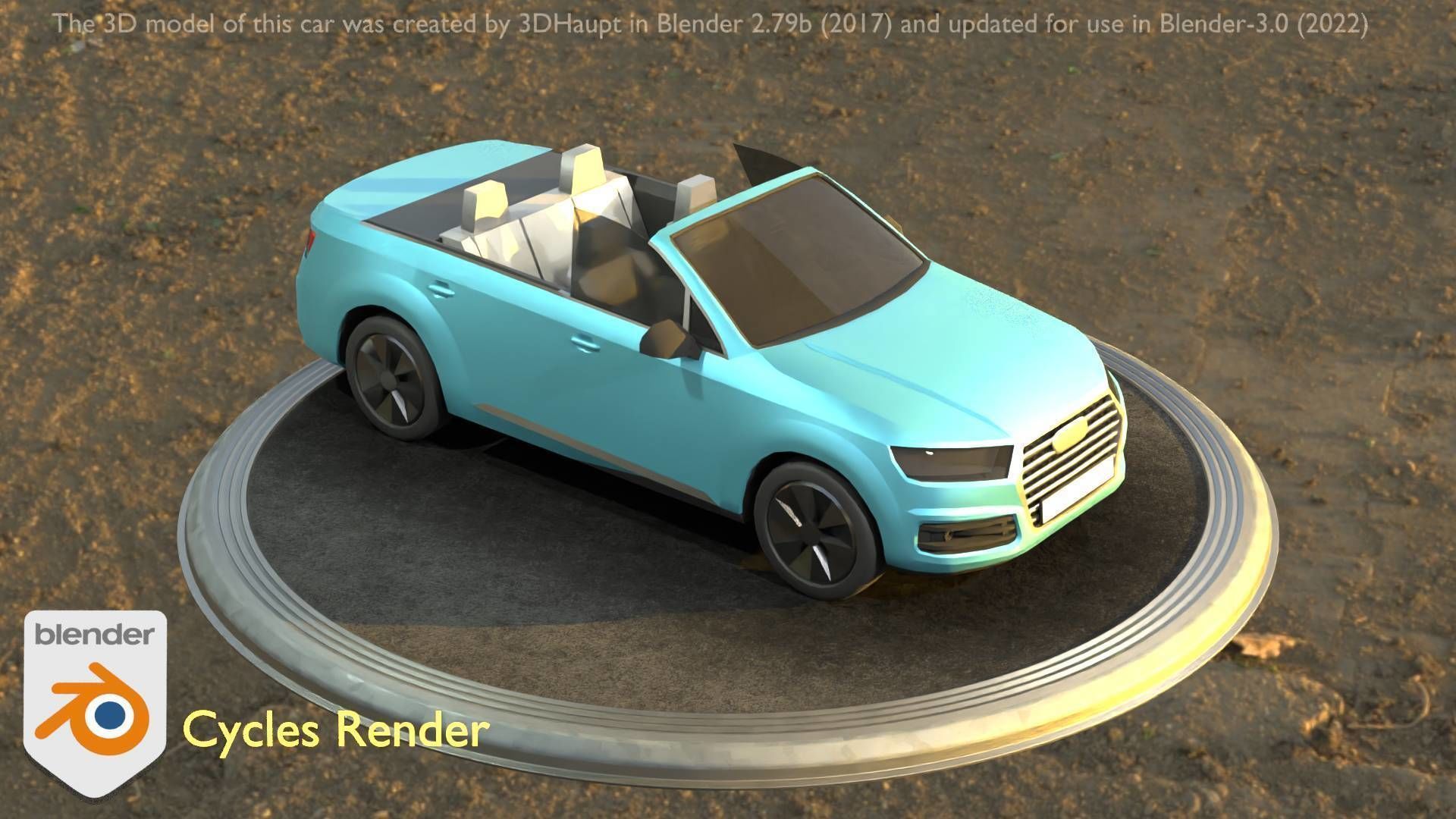 City Car 58 SUV Cabrio Open Type-B Blue Low-poly 3D model_71