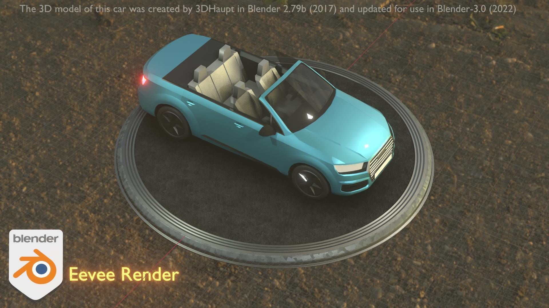 City Car 58 SUV Cabrio Open Type-B Blue Low-poly 3D model_13