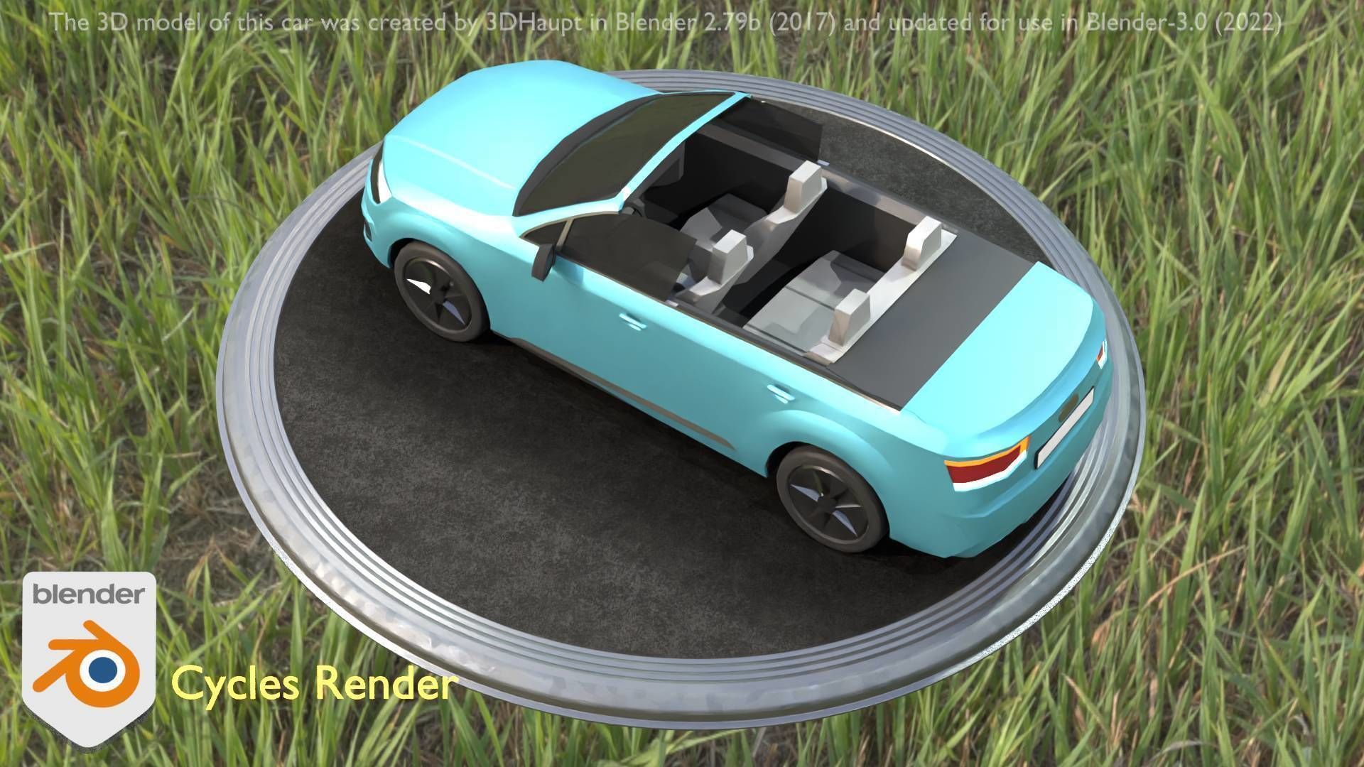 City Car 58 SUV Cabrio Open Type-B Blue Low-poly 3D model_3