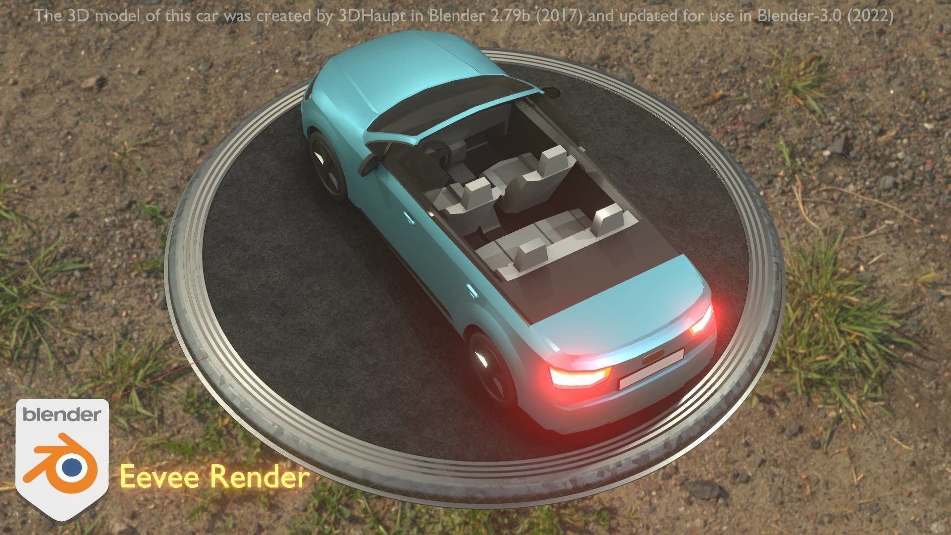 City Car 58 SUV Cabrio Open Type-B Blue Low-poly 3D model_77