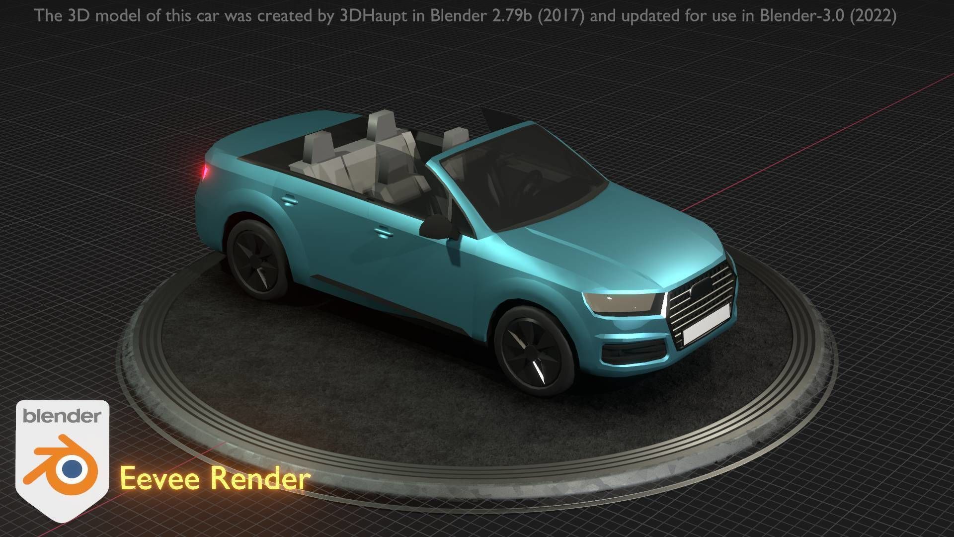 City Car 58 SUV Cabrio Open Type-B Blue Low-poly 3D model_114