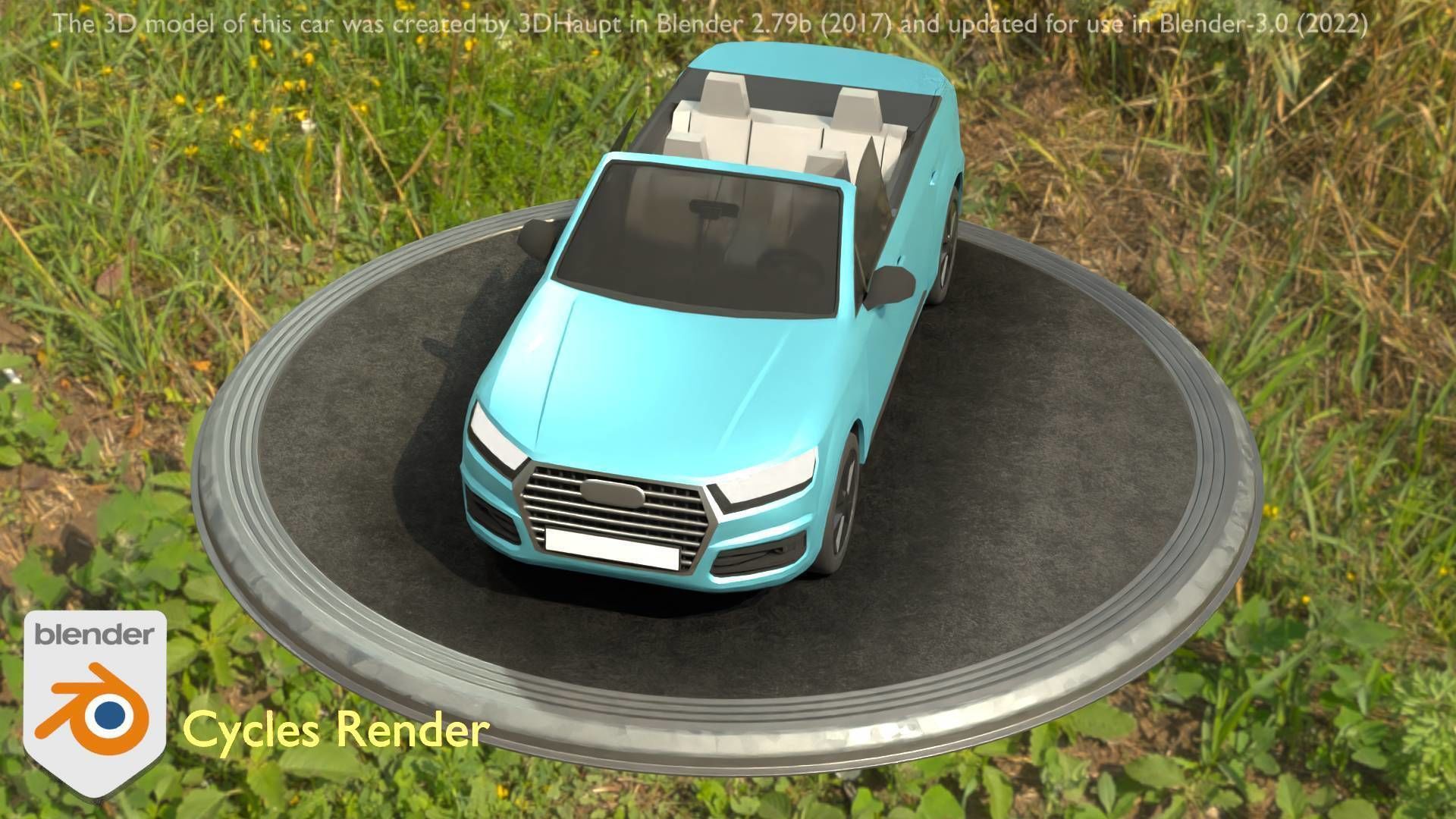 City Car 58 SUV Cabrio Open Type-B Blue Low-poly 3D model_31