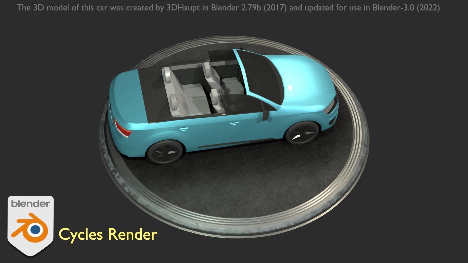 City Car 58 SUV Cabrio Open Type-B Blue Low-poly 3D model_10