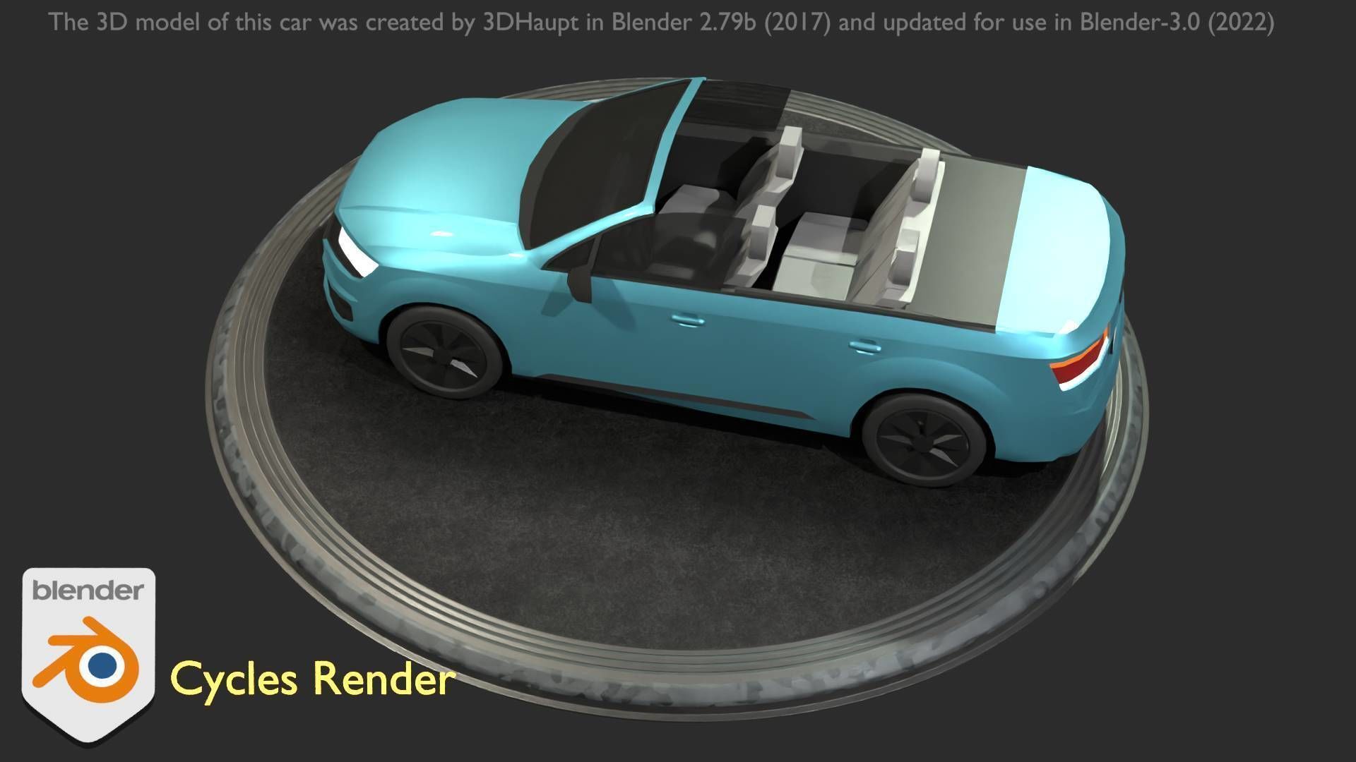 City Car 58 SUV Cabrio Open Type-B Blue Low-poly 3D model_41