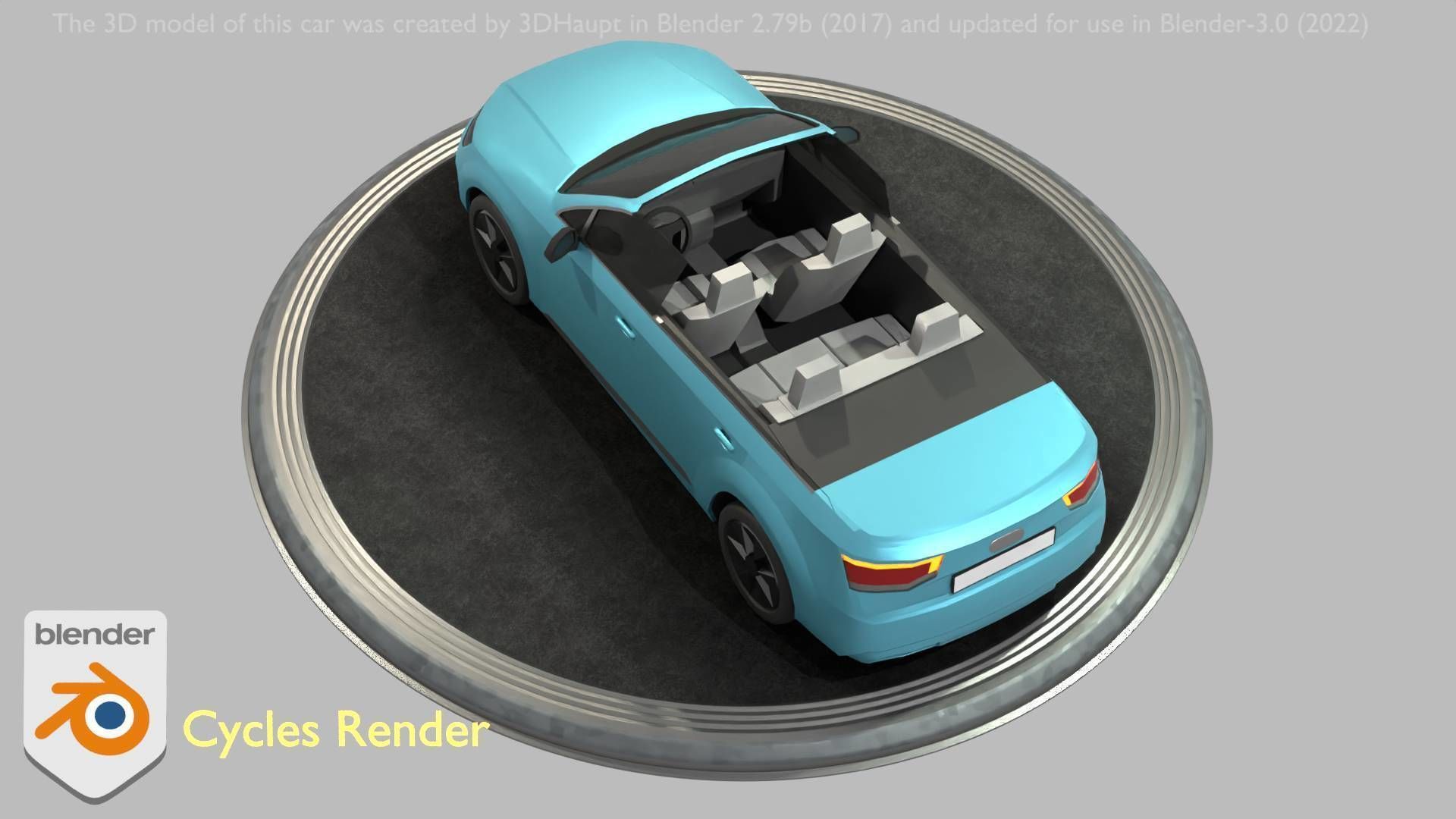 City Car 58 SUV Cabrio Open Type-B Blue Low-poly 3D model_30