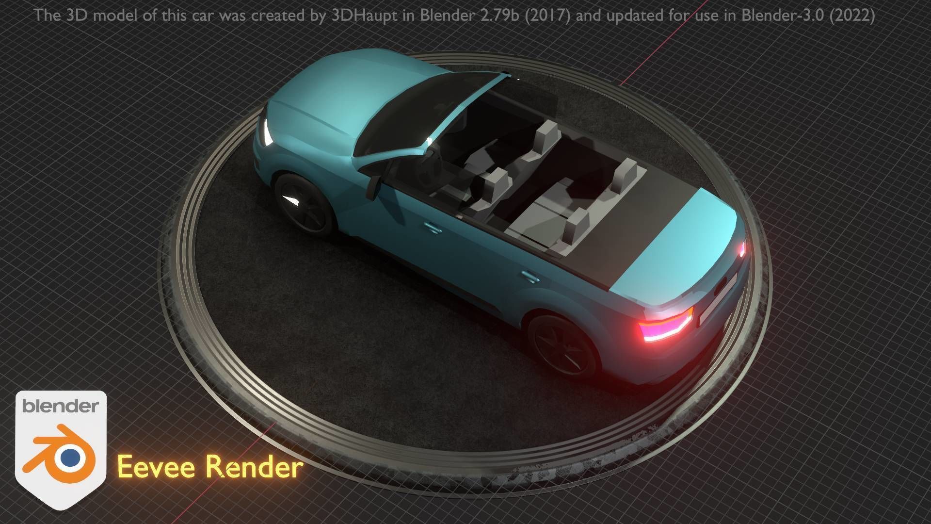 City Car 58 SUV Cabrio Open Type-B Blue Low-poly 3D model_5